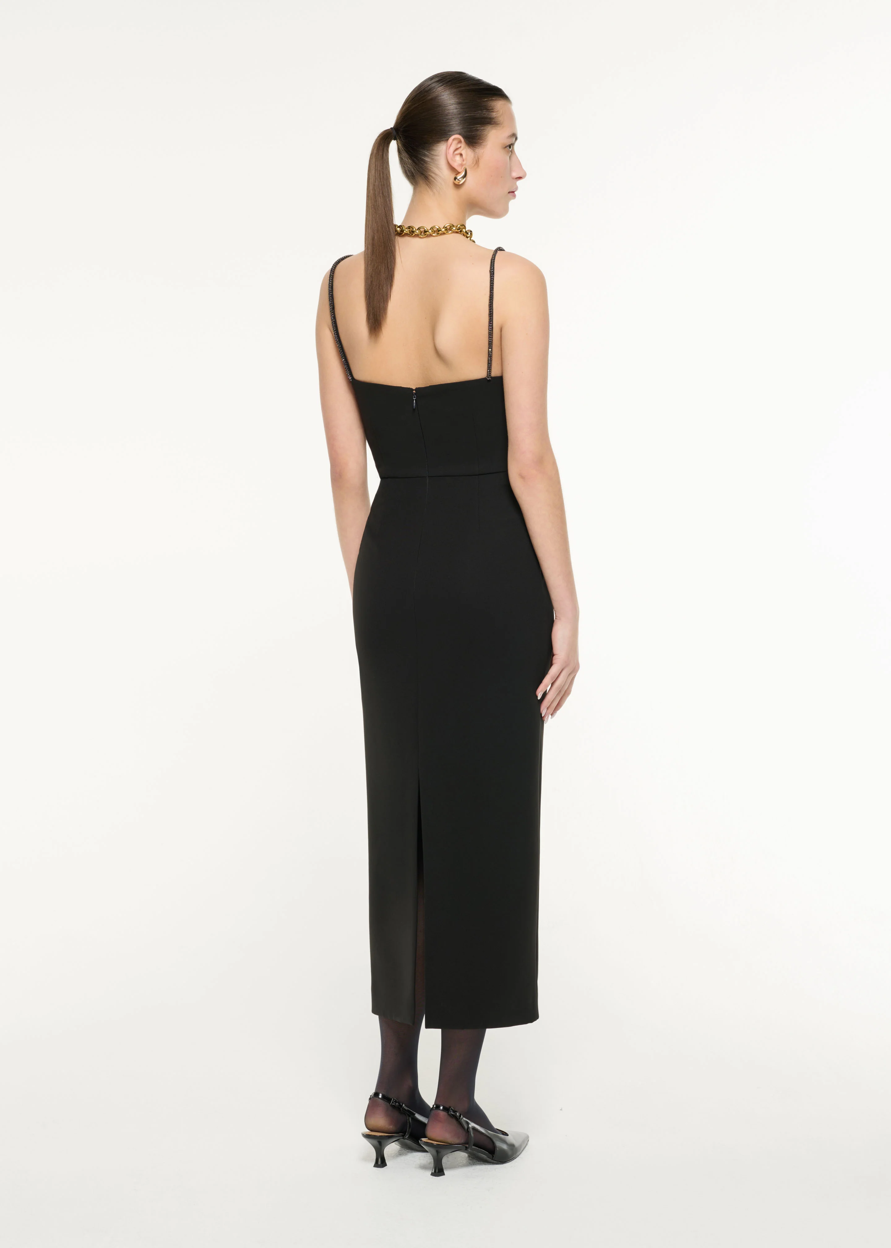 Diamante Strap Crepe Midi Dress - Image 3