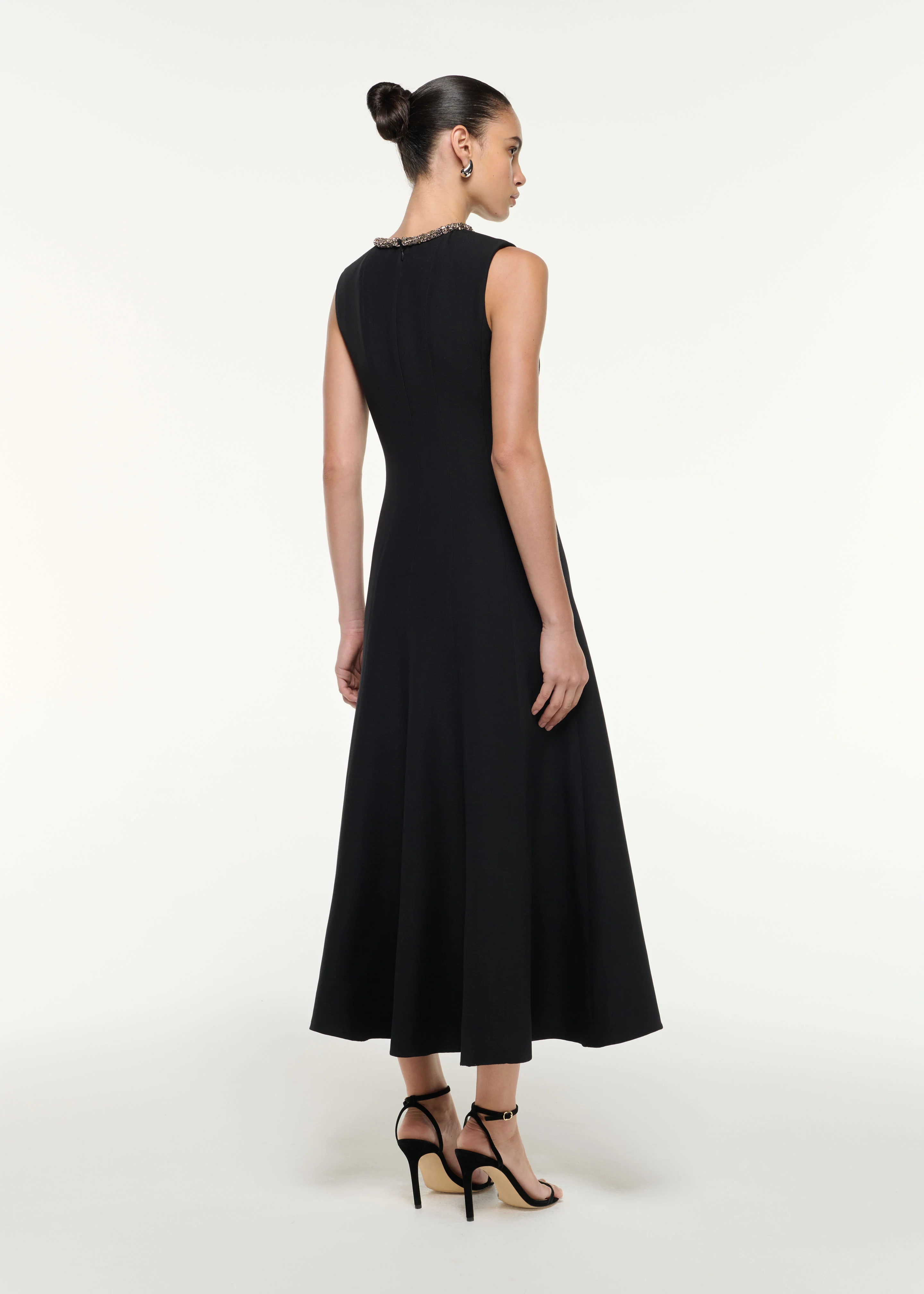 Diamante Trim Wool Silk Midi Dress - Image 3