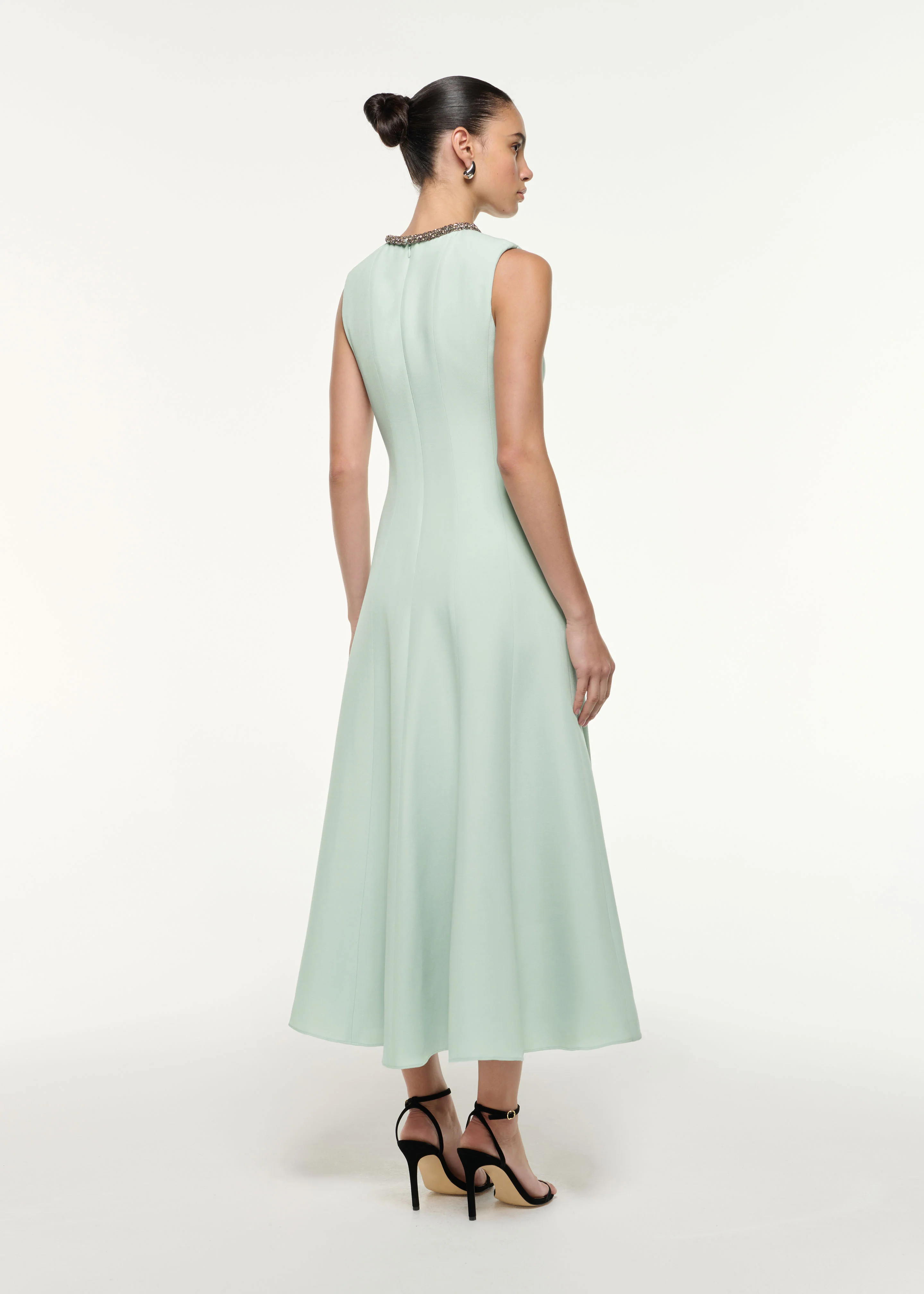 Diamante Trim Wool Silk Midi Dress - Image 3