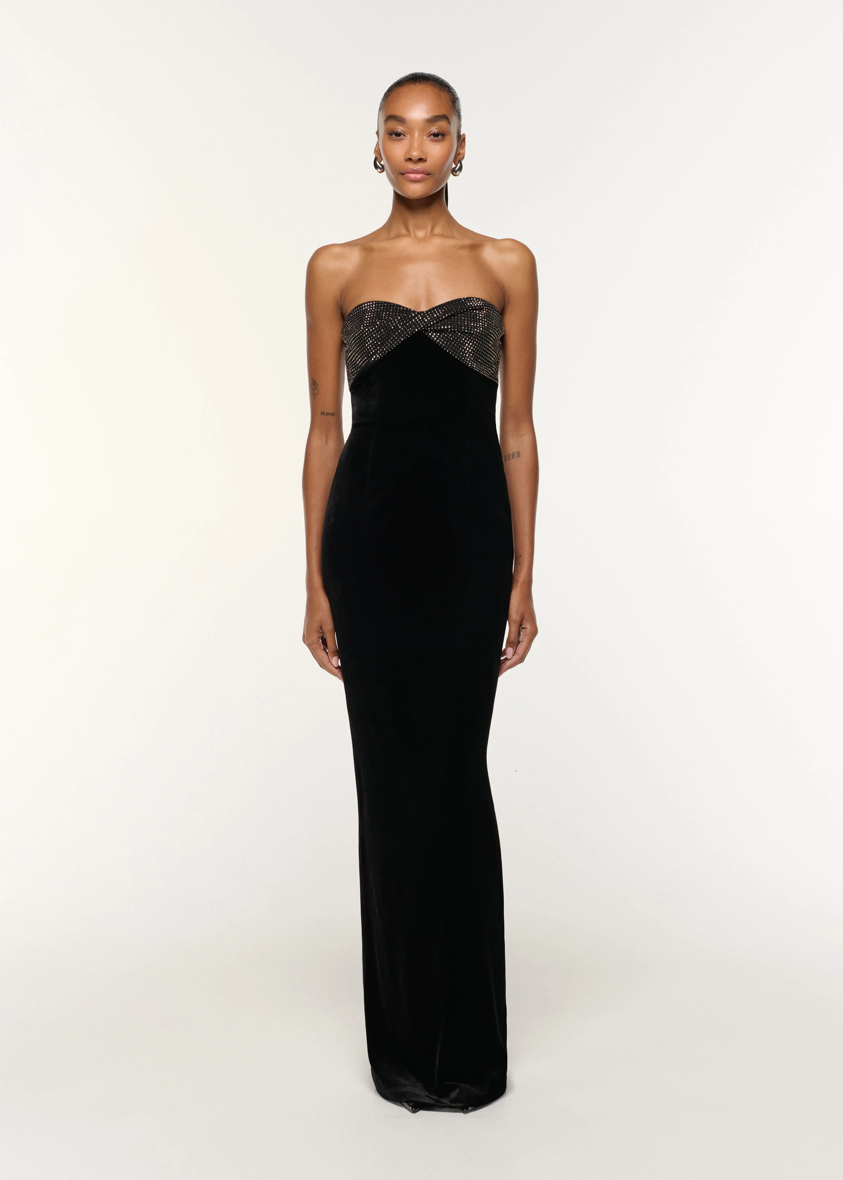 Diamante Twist Drape Velvet Column Gown
