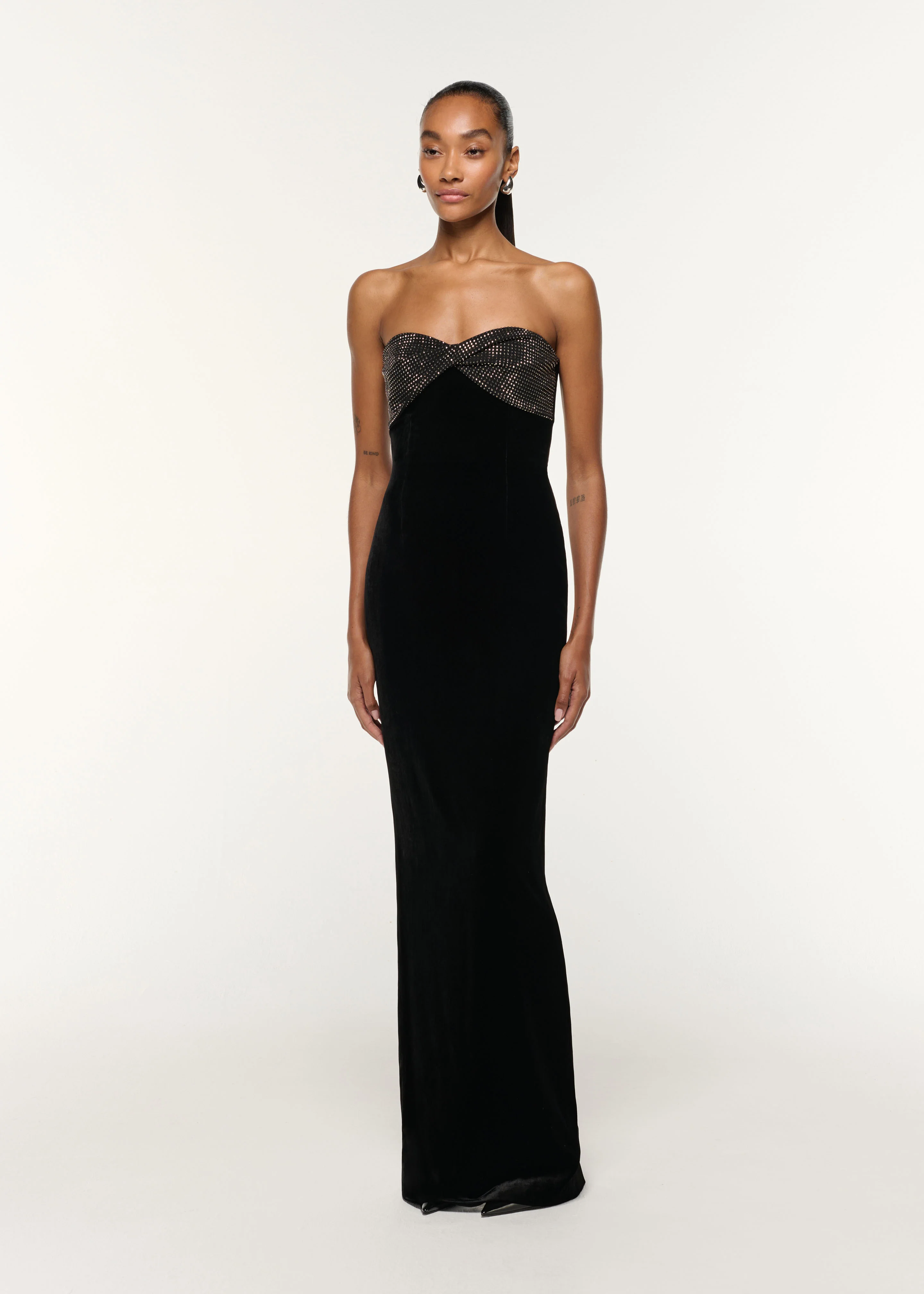Diamante Twist Drape Velvet Column Gown - Image 2