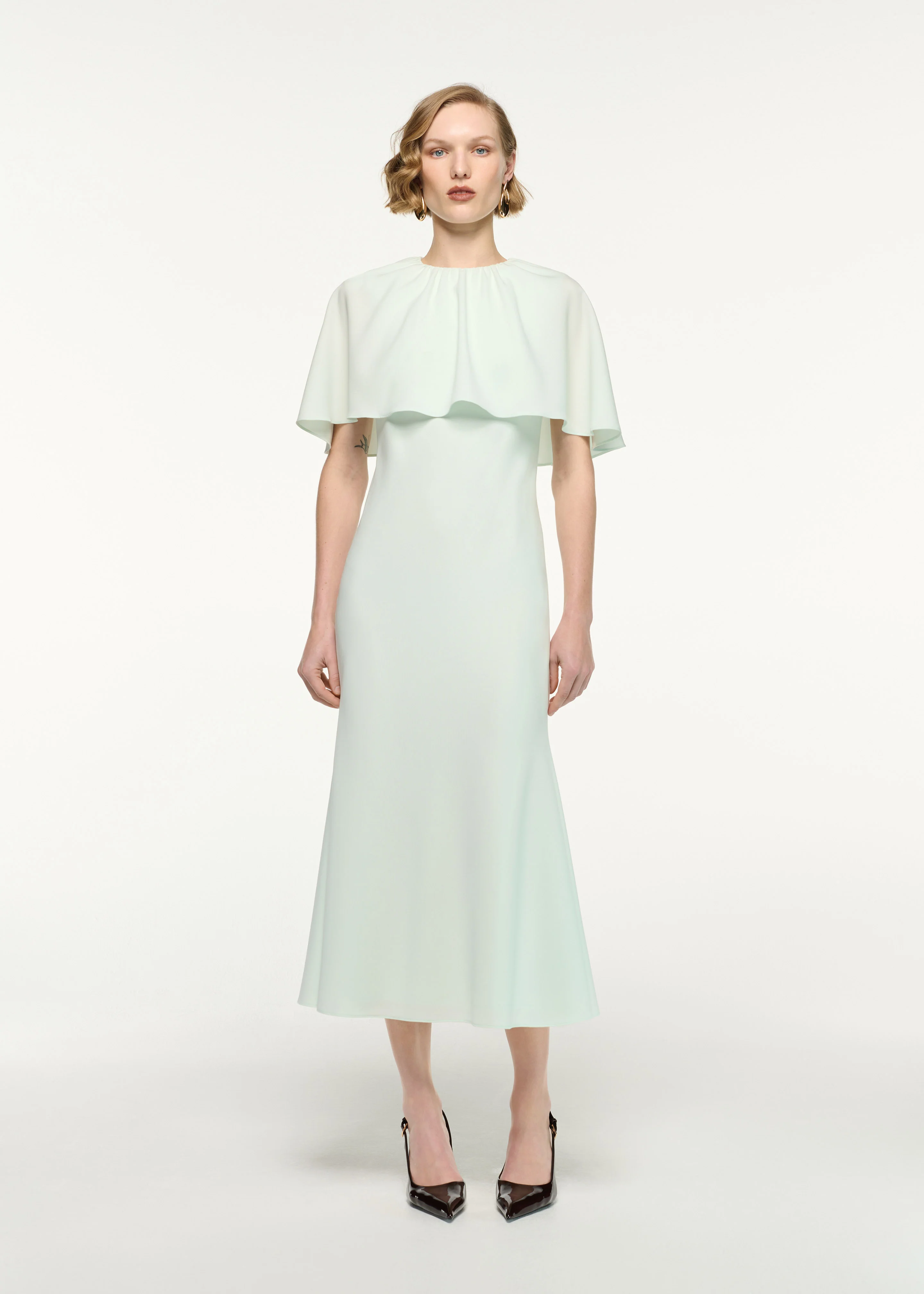 Draped Shawl Mermaid Midi Dress