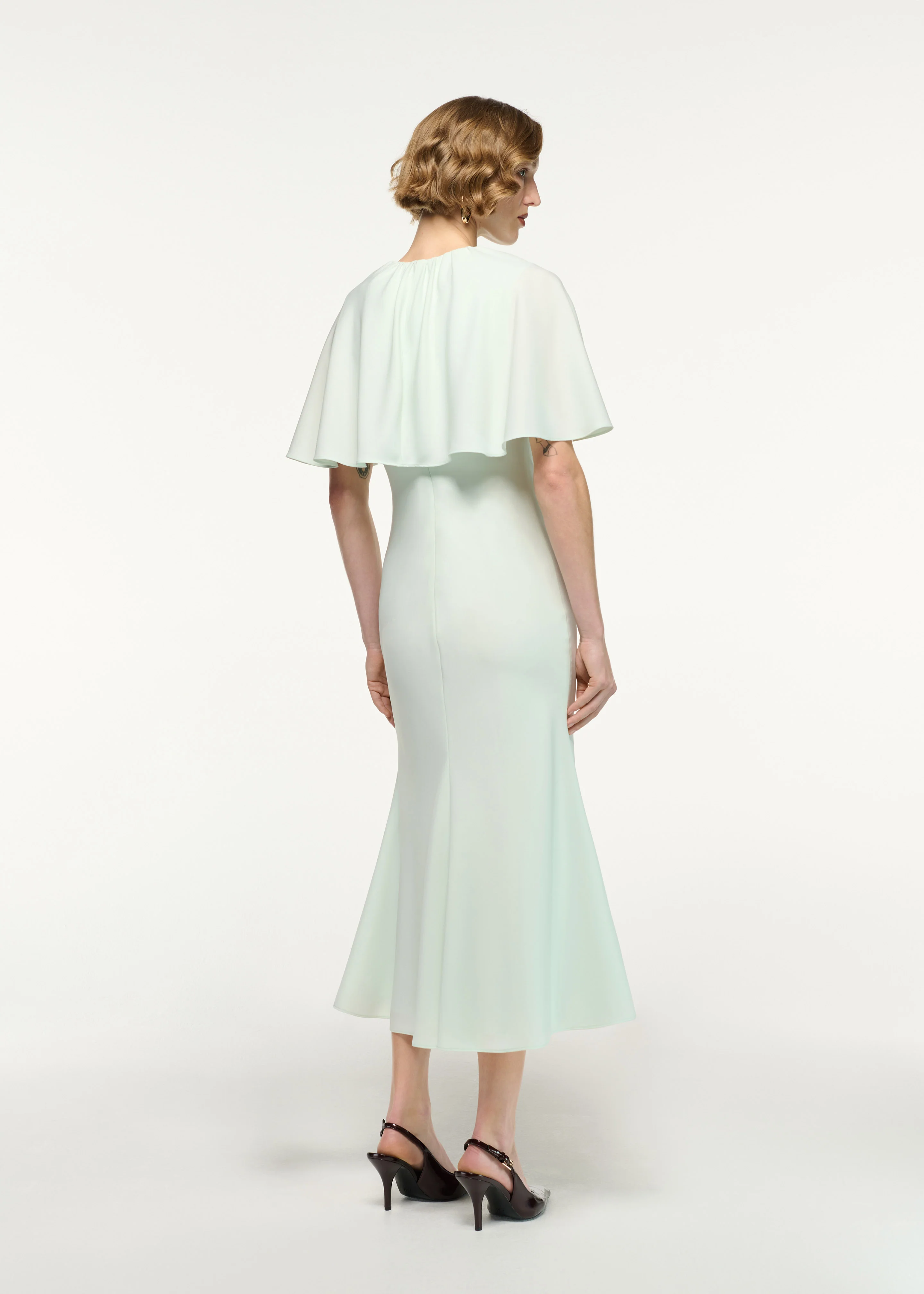 Draped Shawl Mermaid Midi Dress - Image 3
