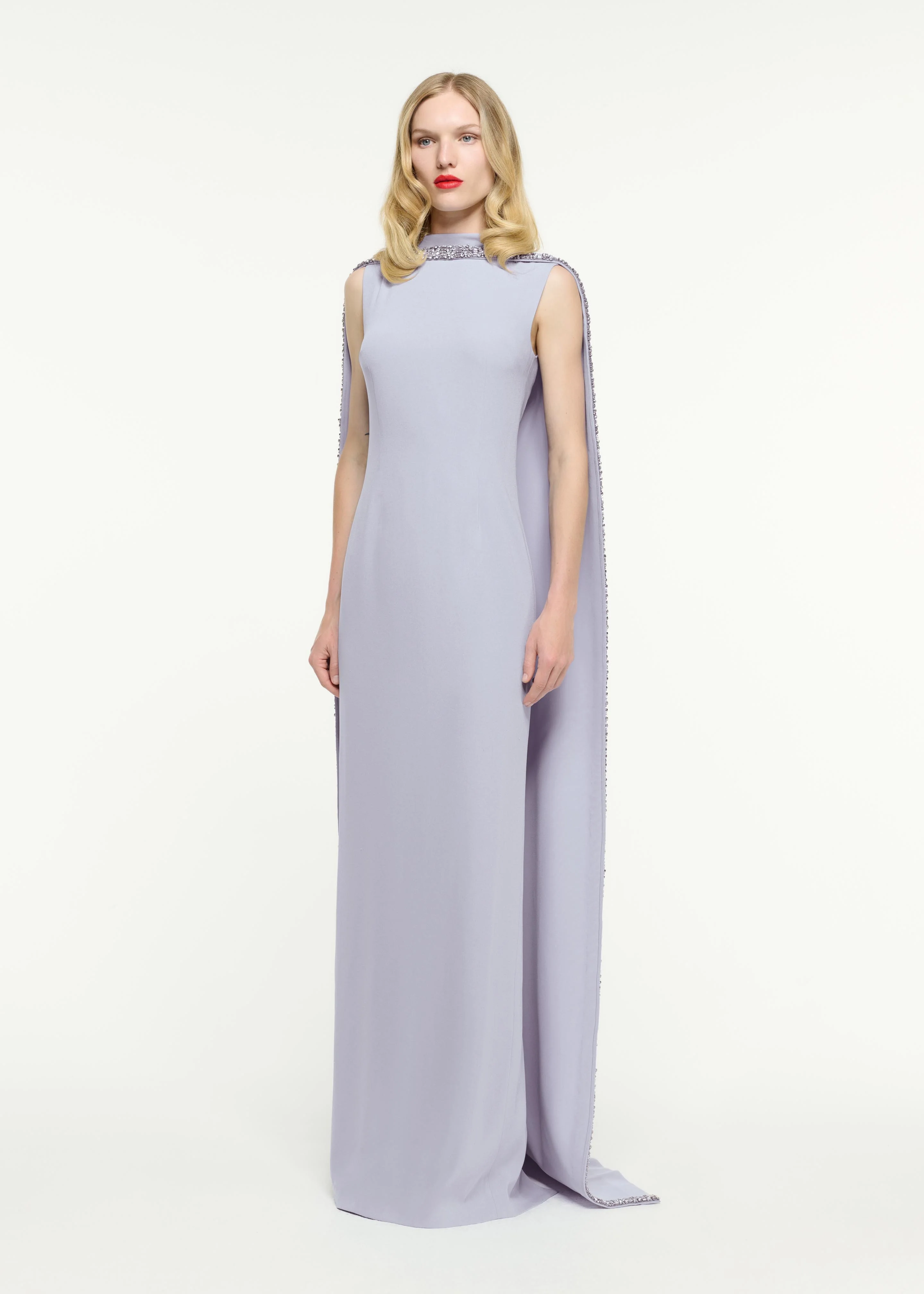 Embellished Cape Satin Crepe Gown - Image 2