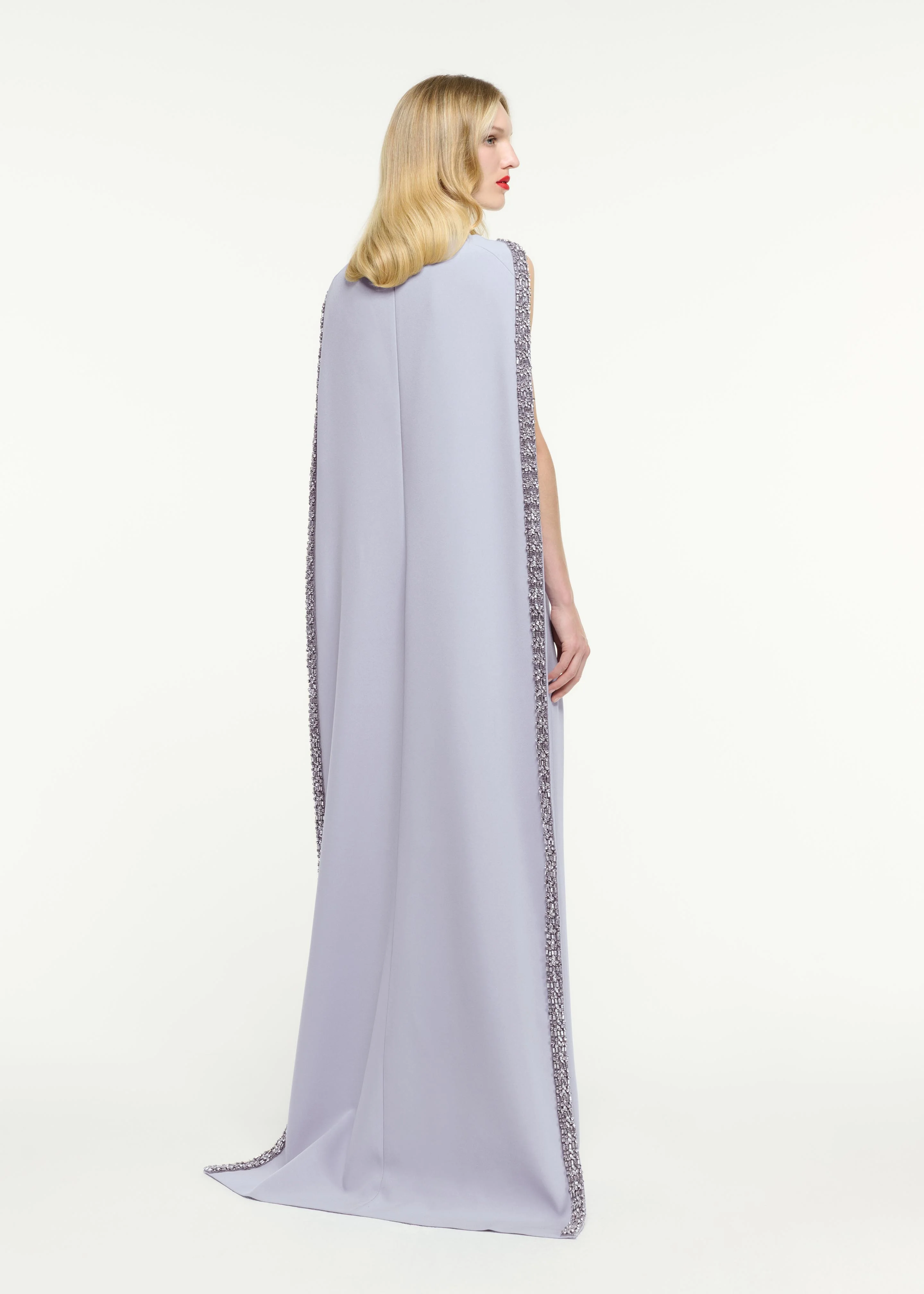 Embellished Cape Satin Crepe Gown - Image 3