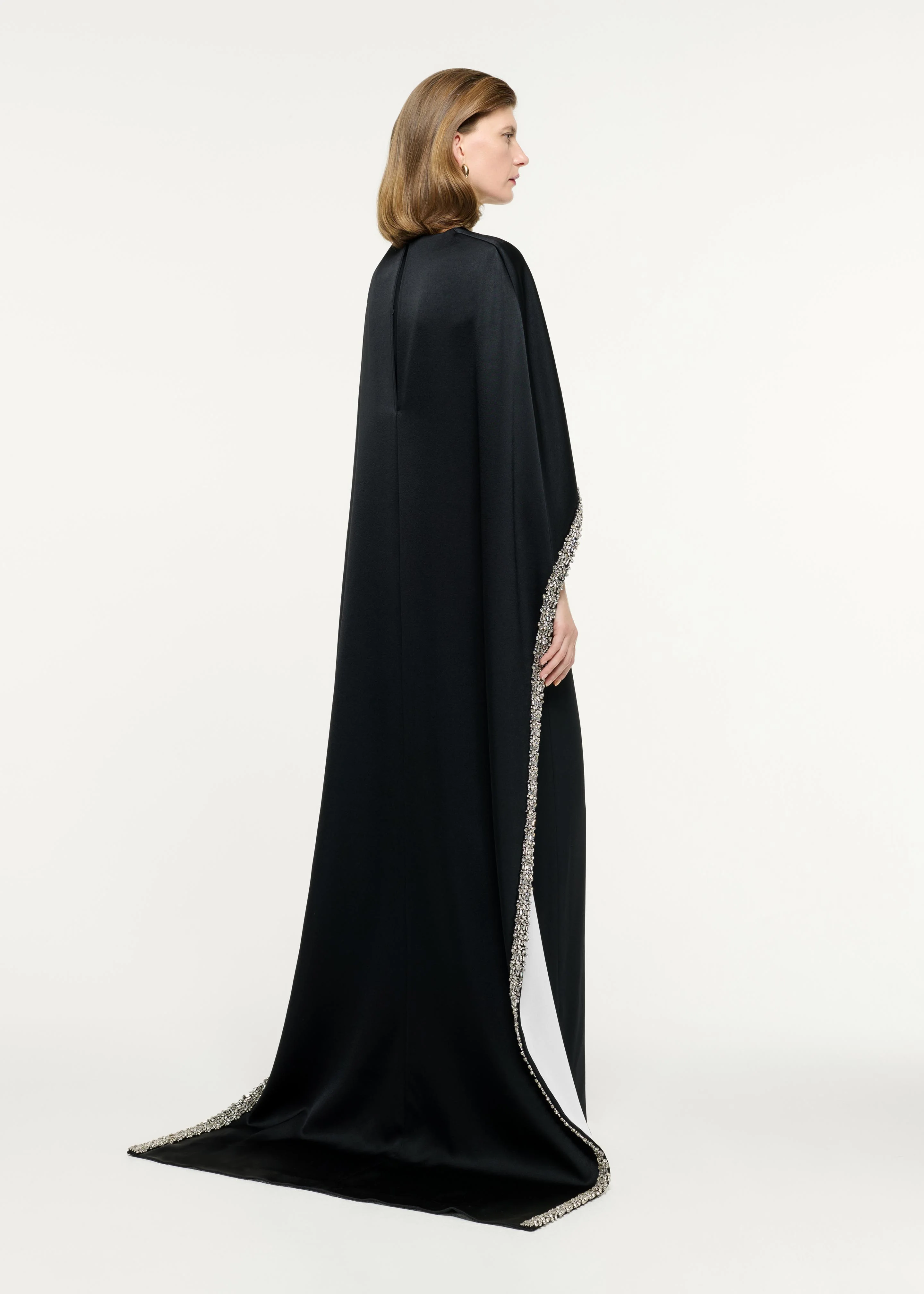 Embellished Cape Satin Crepe Gown - Image 3