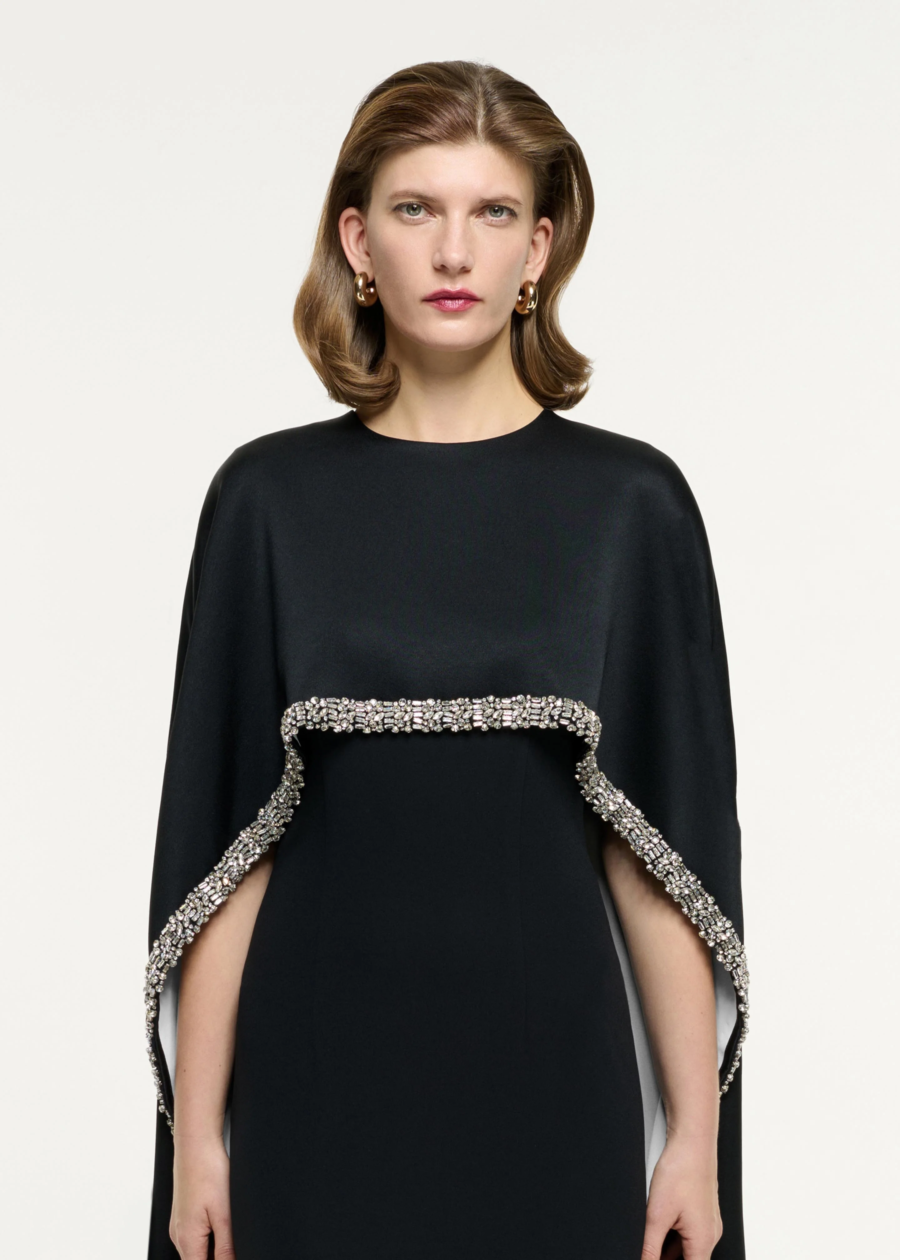 Embellished Cape Satin Crepe Gown - Image 4