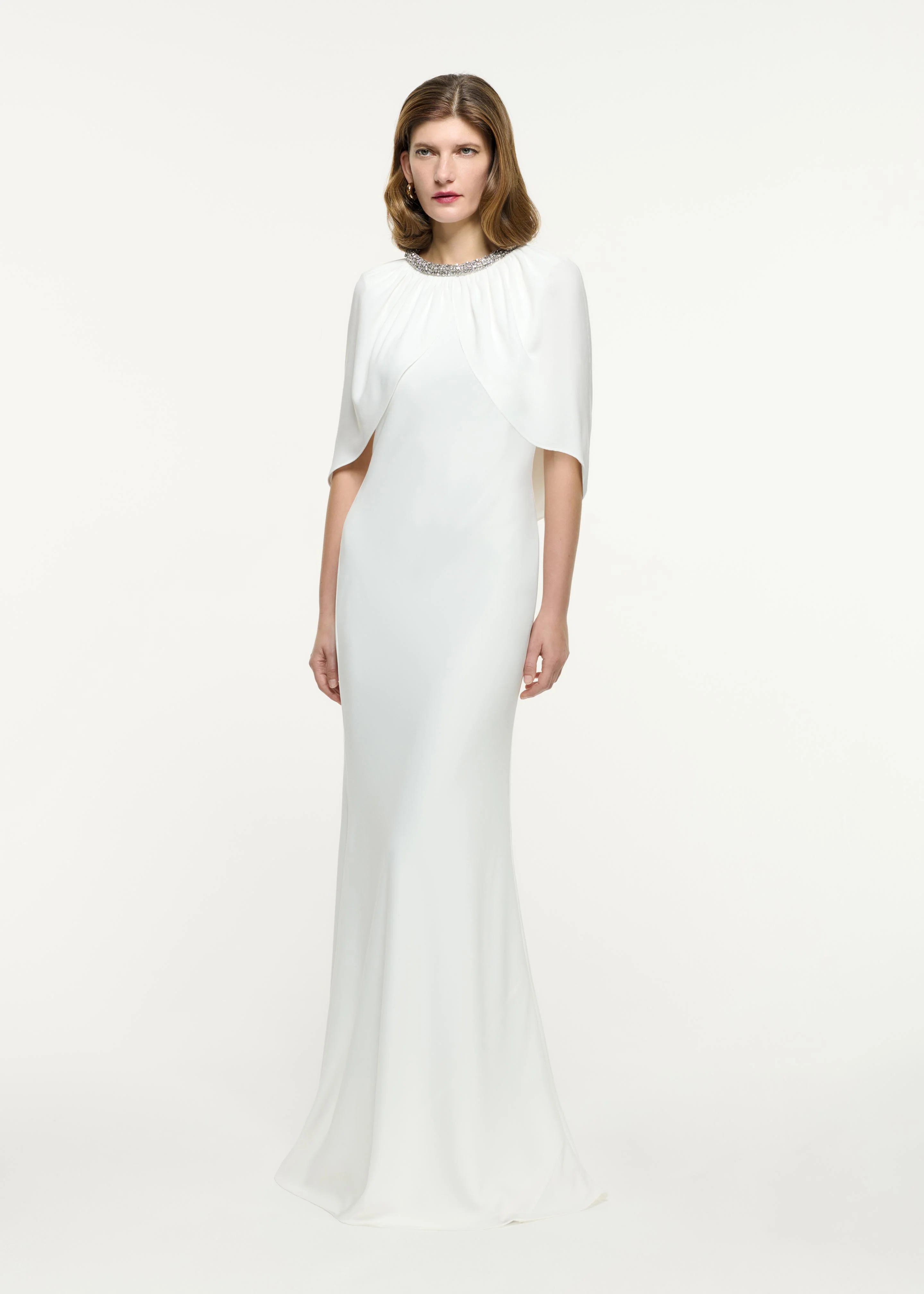Embellished Cape Satin Crepe Gown - Image 2