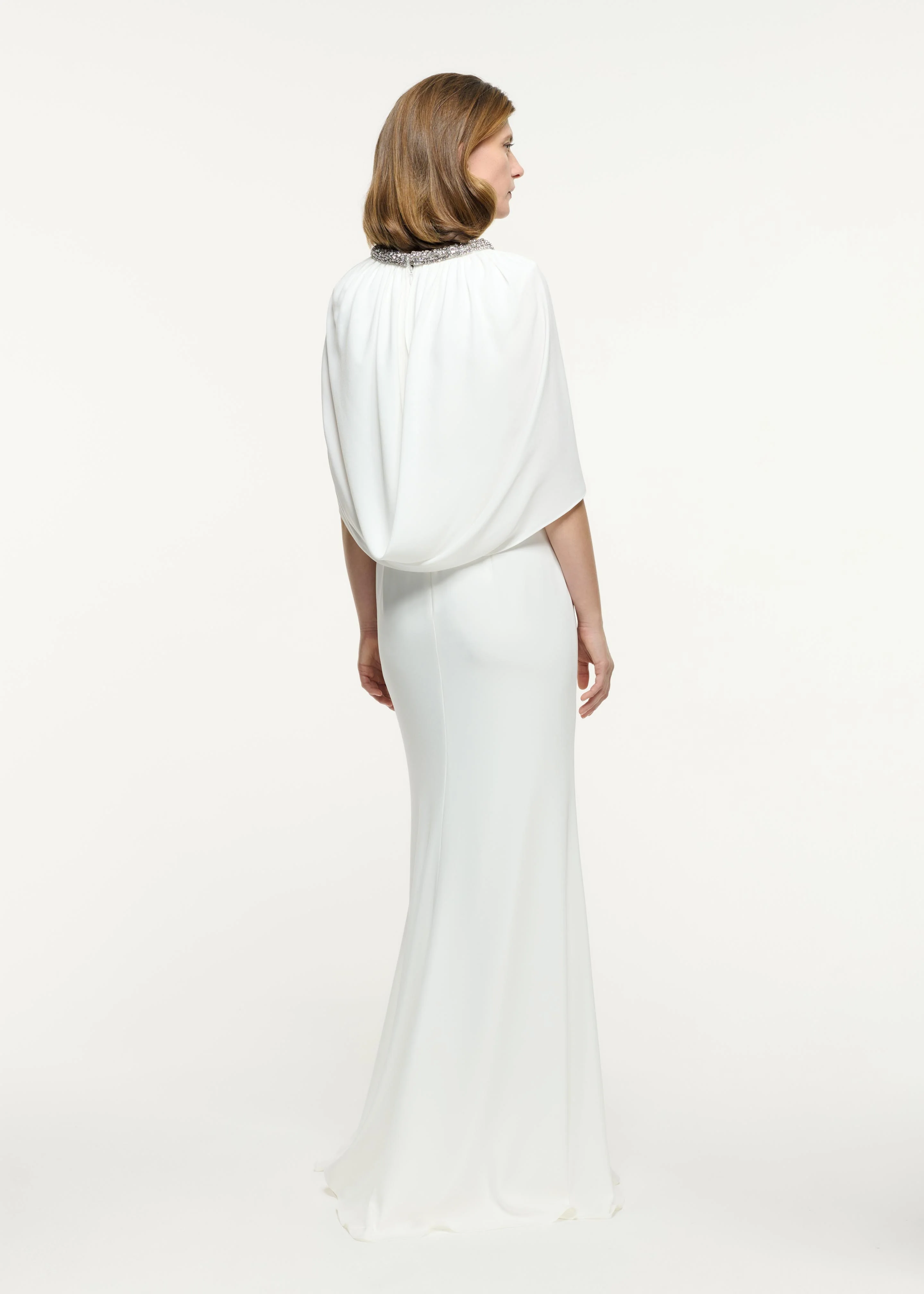Embellished Cape Satin Crepe Gown - Image 3