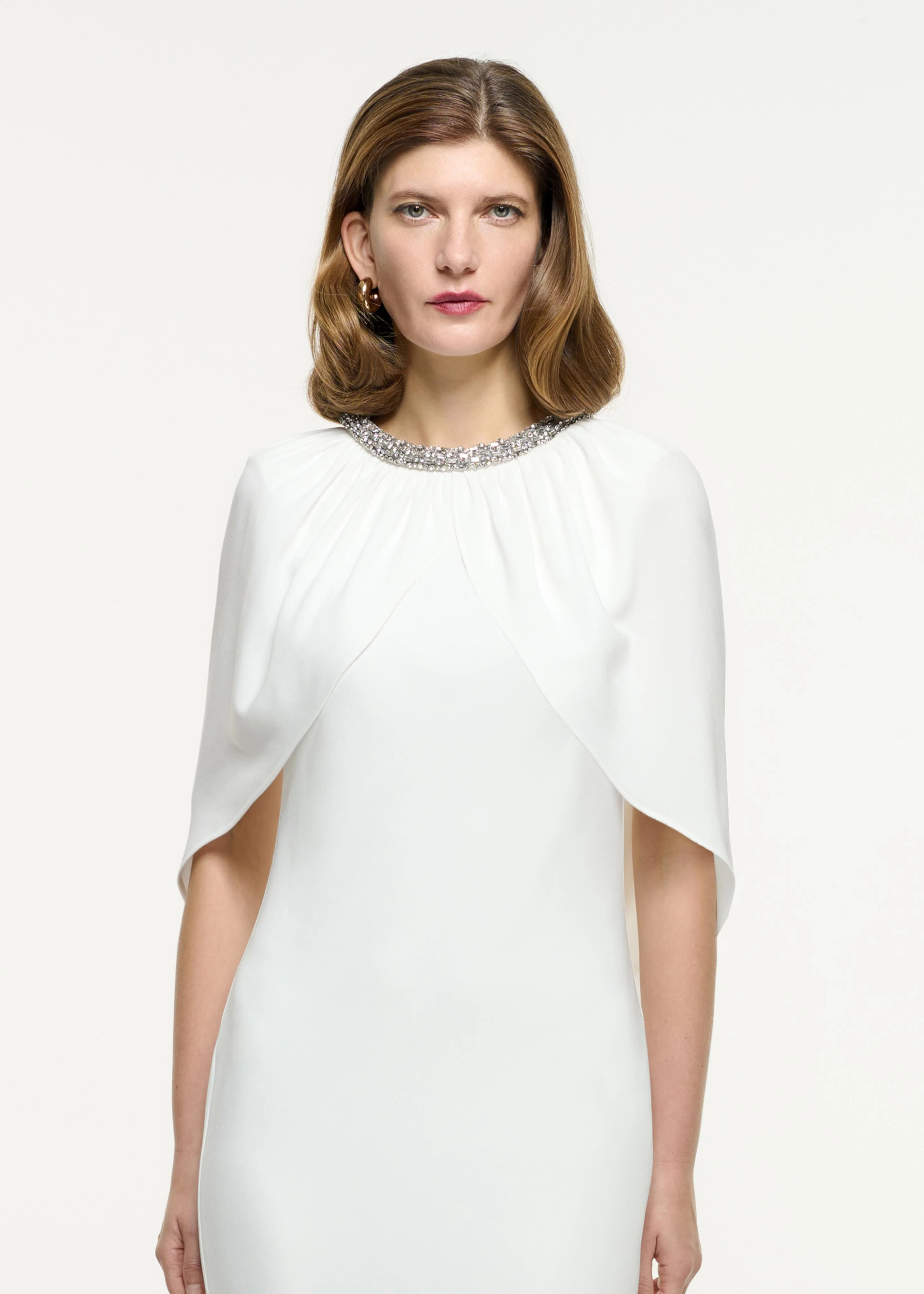 Embellished Cape Satin Crepe Gown - Image 4