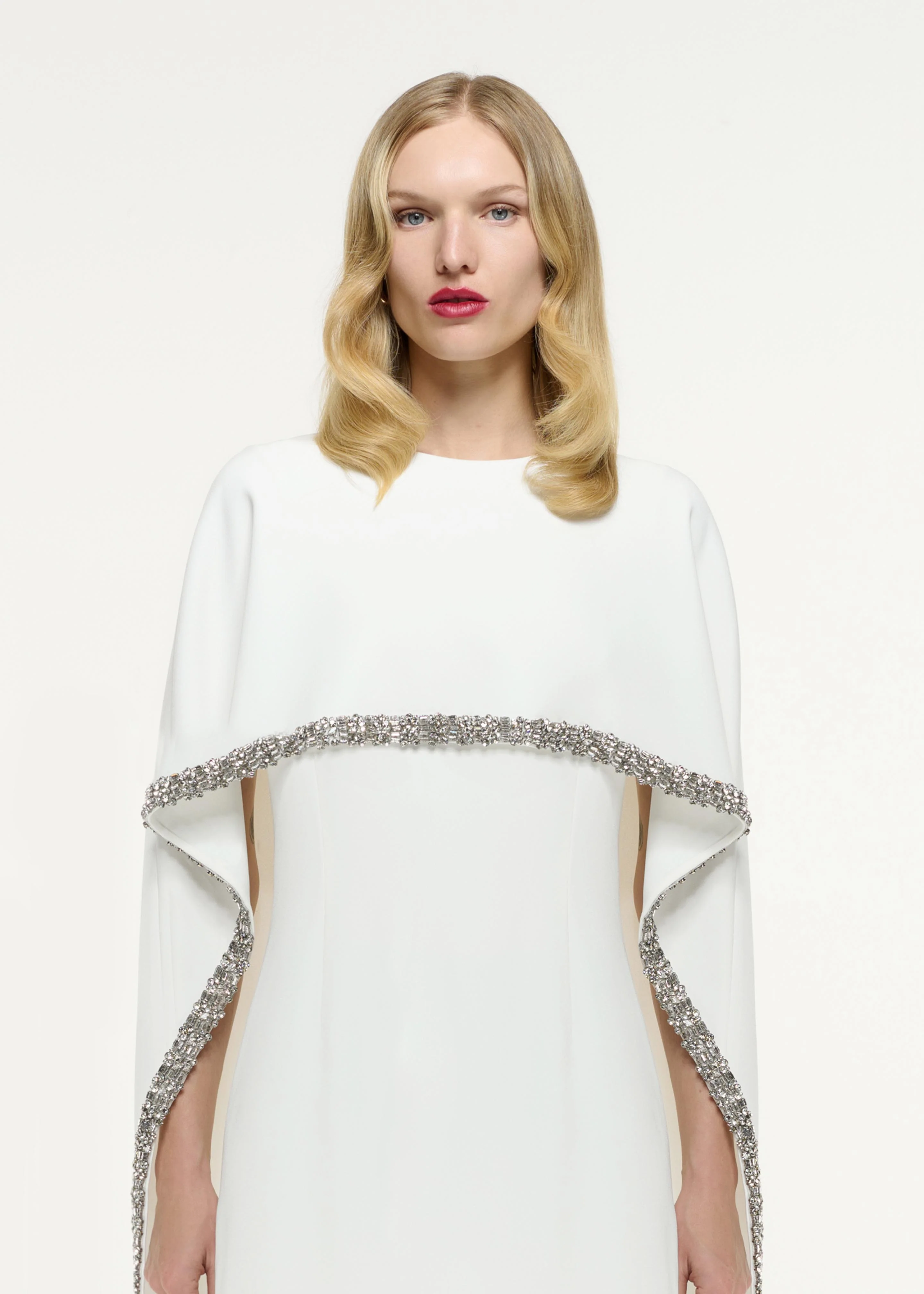 Embellished Cape Satin Crepe Mini Dress - Image 4