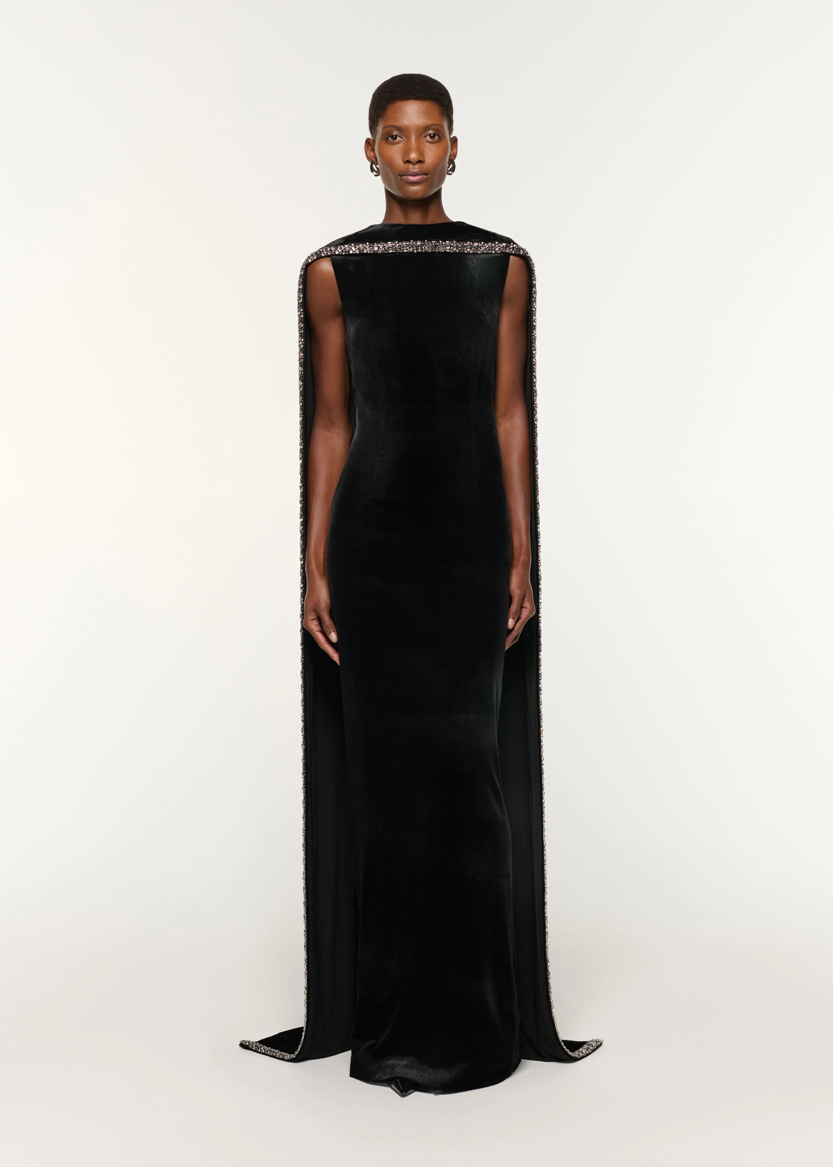 Embellished Cape Velvet Gown