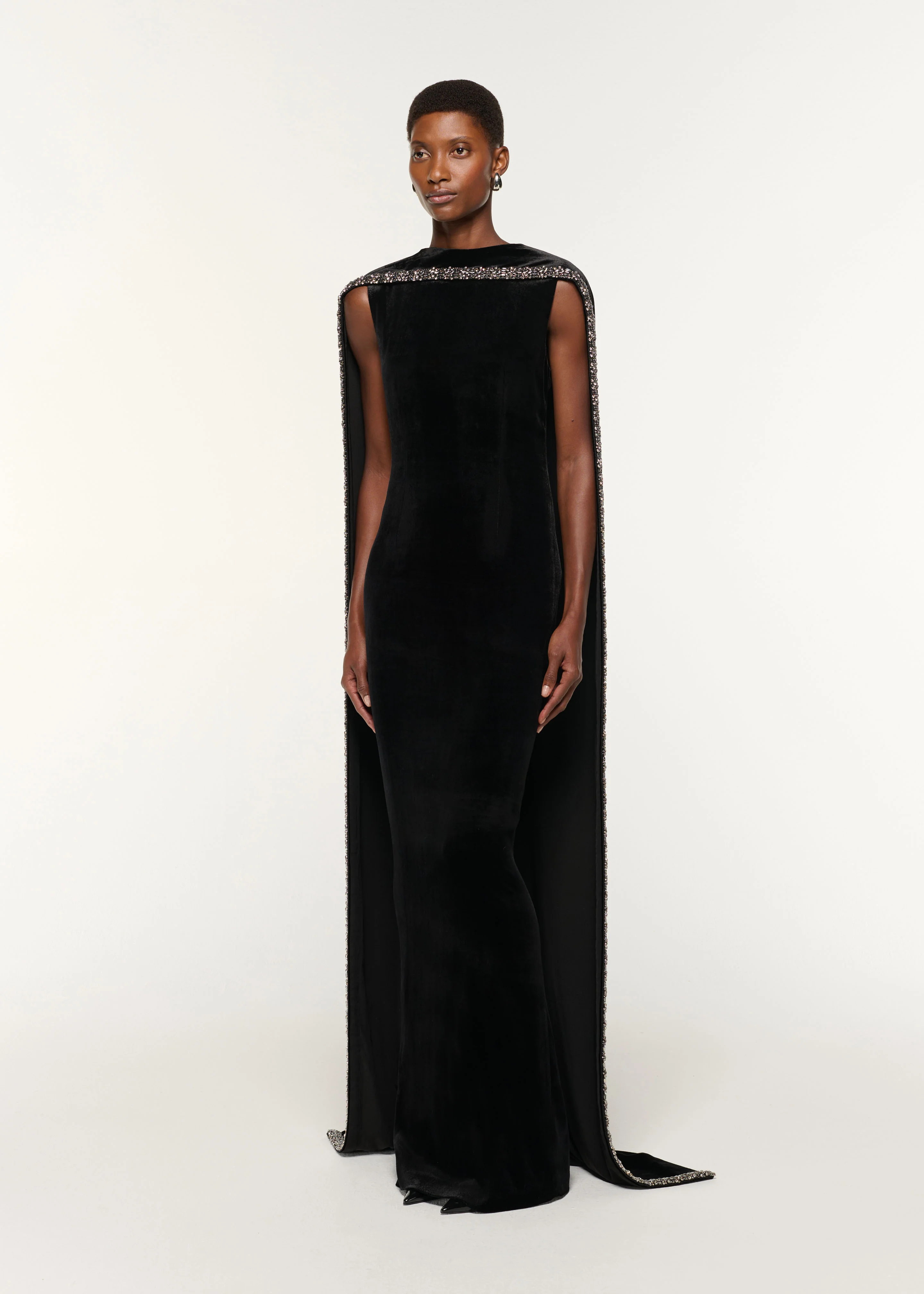 Embellished Cape Velvet Gown - Image 2