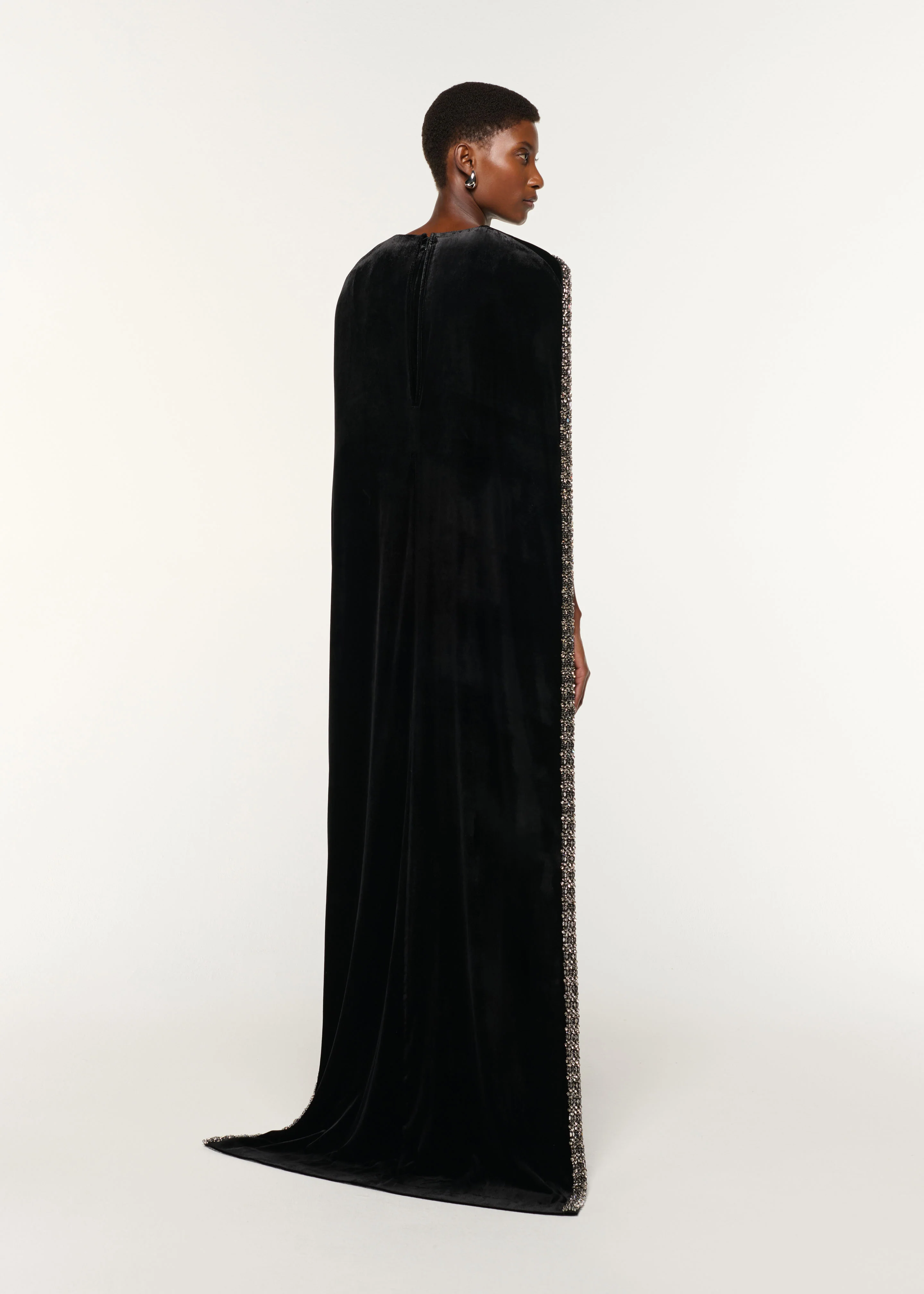 Embellished Cape Velvet Gown - Image 3