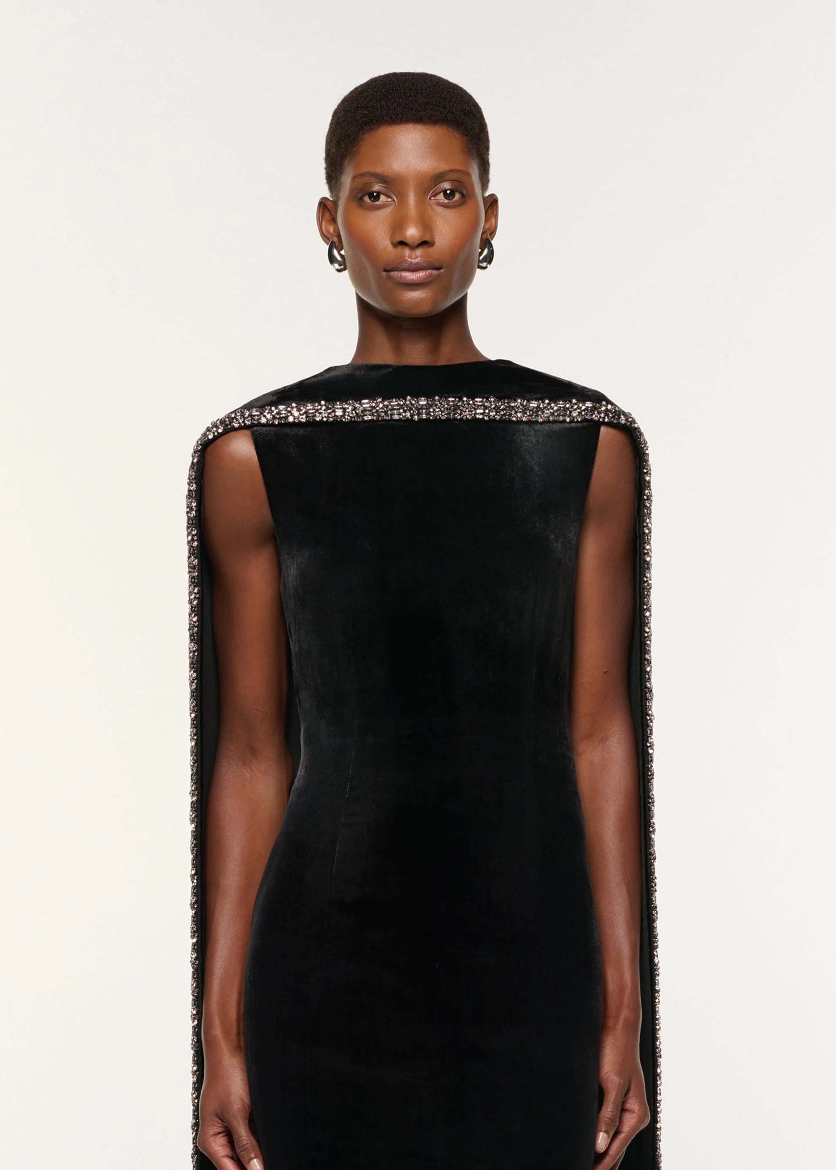 Embellished Cape Velvet Gown - Image 4