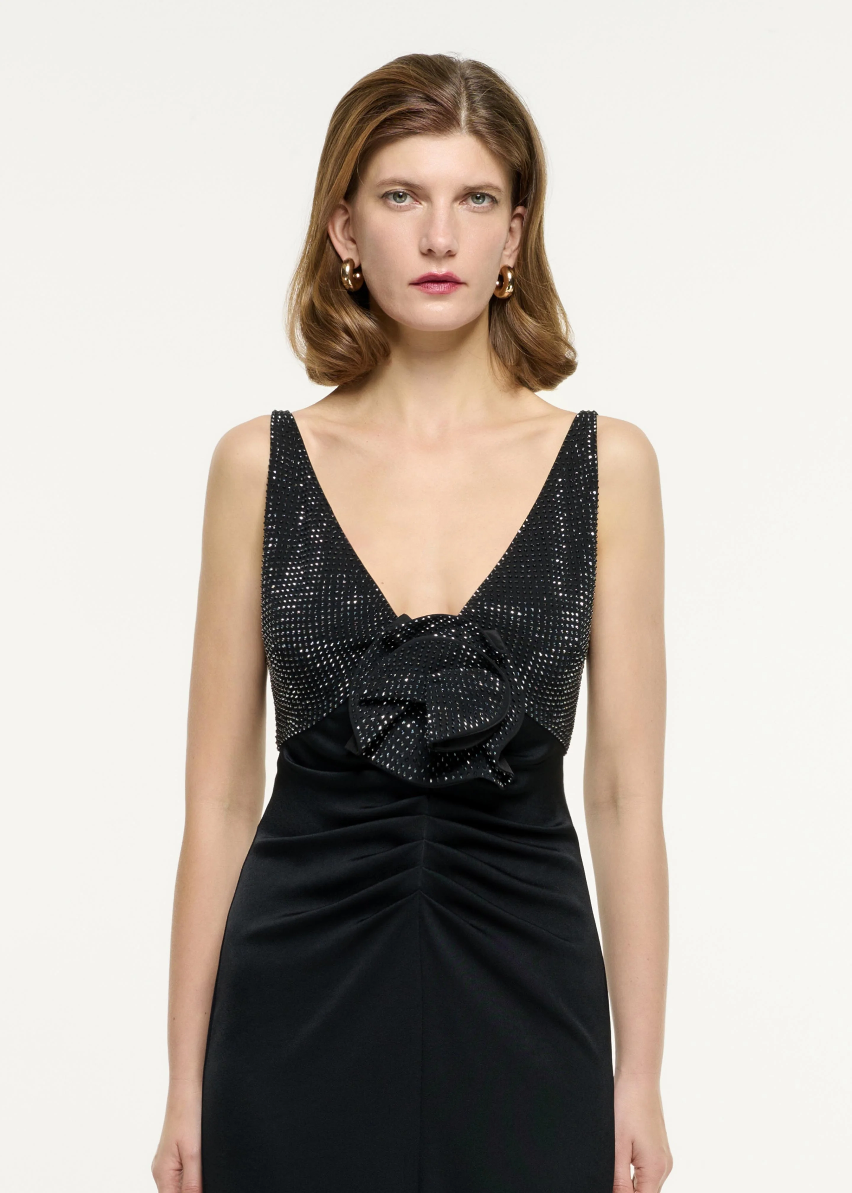 Embellished Flower Satin Crepe Gown - Image 4