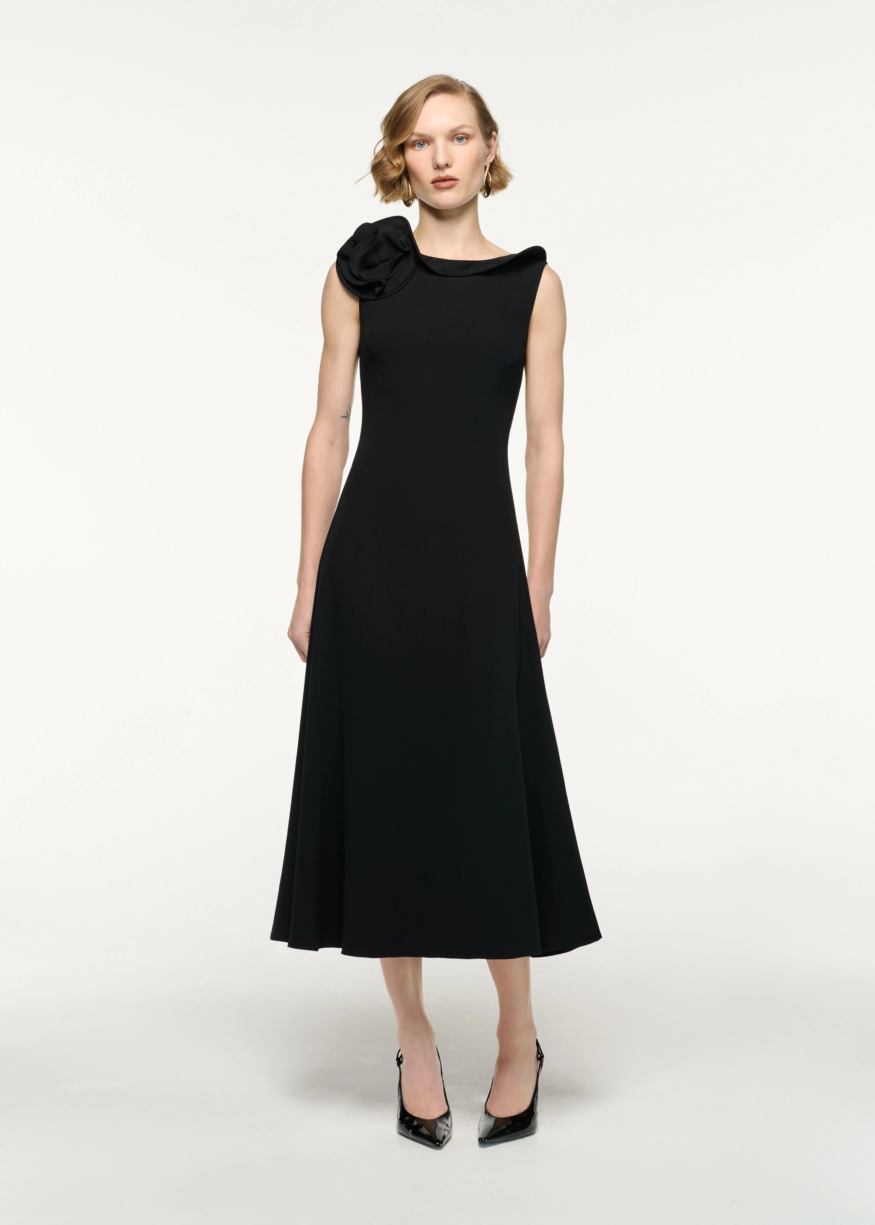 Flower Collared Sleeveless Midi Dress