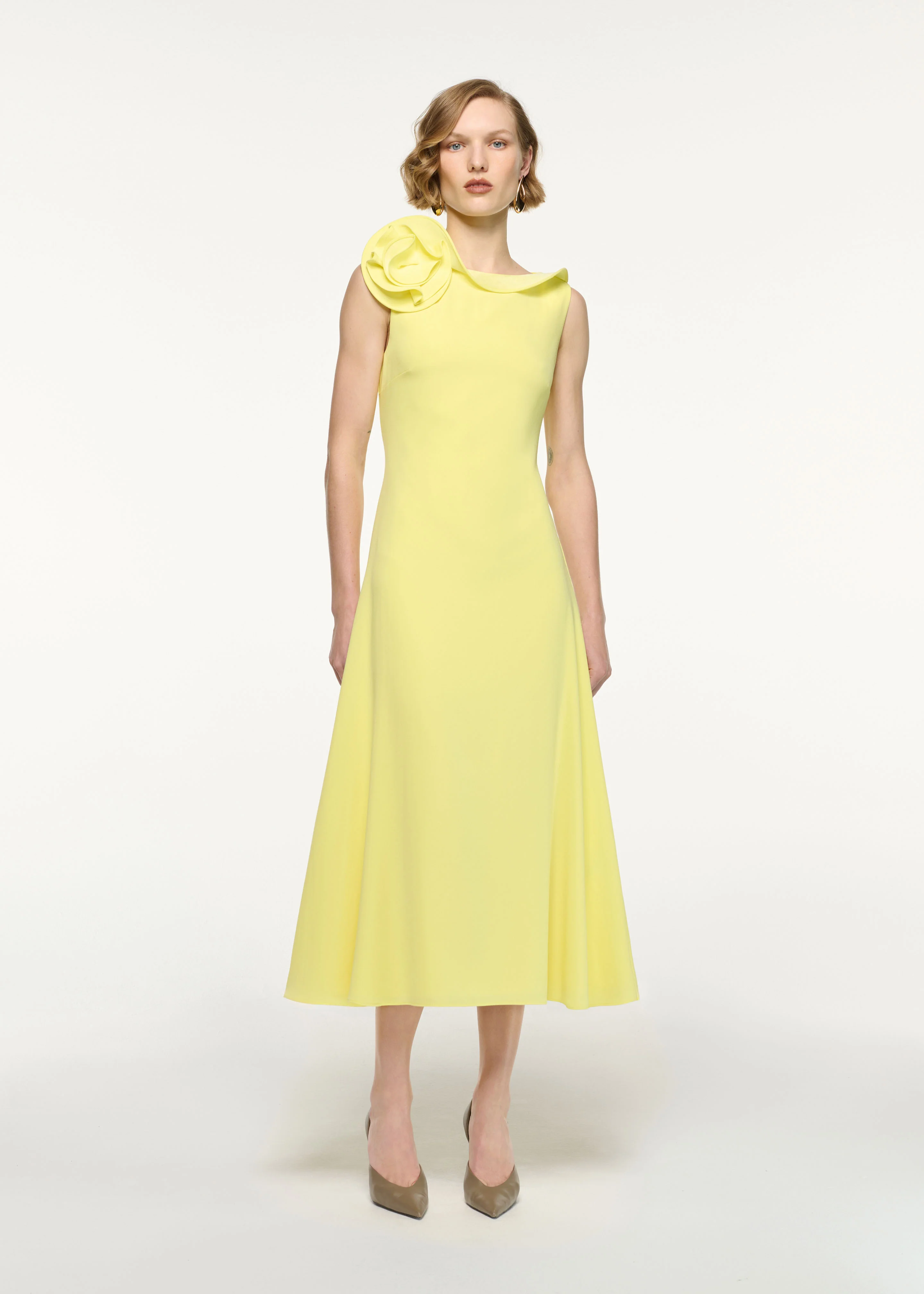 Flower Collared Sleeveless Midi Dress
