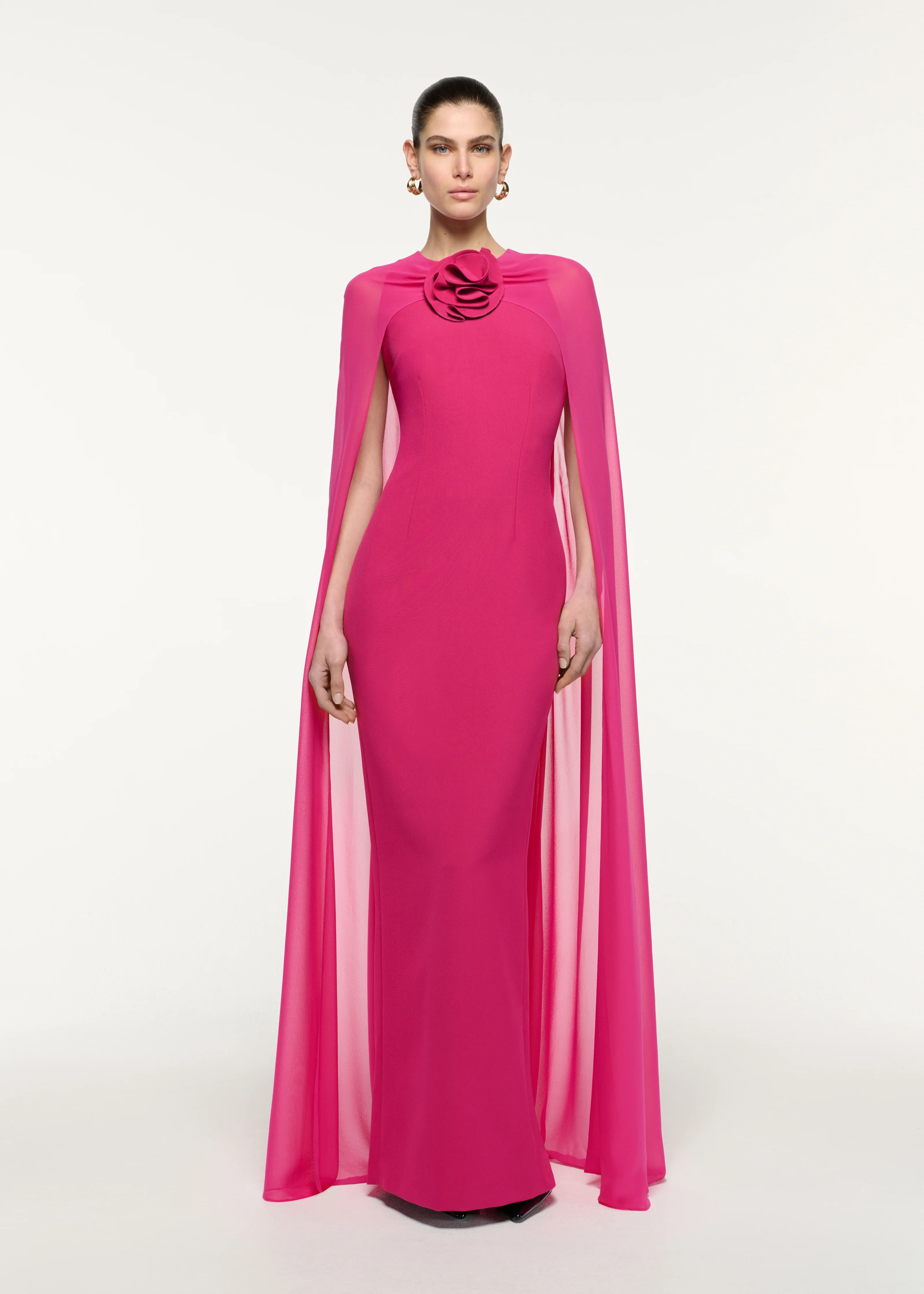 Flower Detail Caped Column Gown