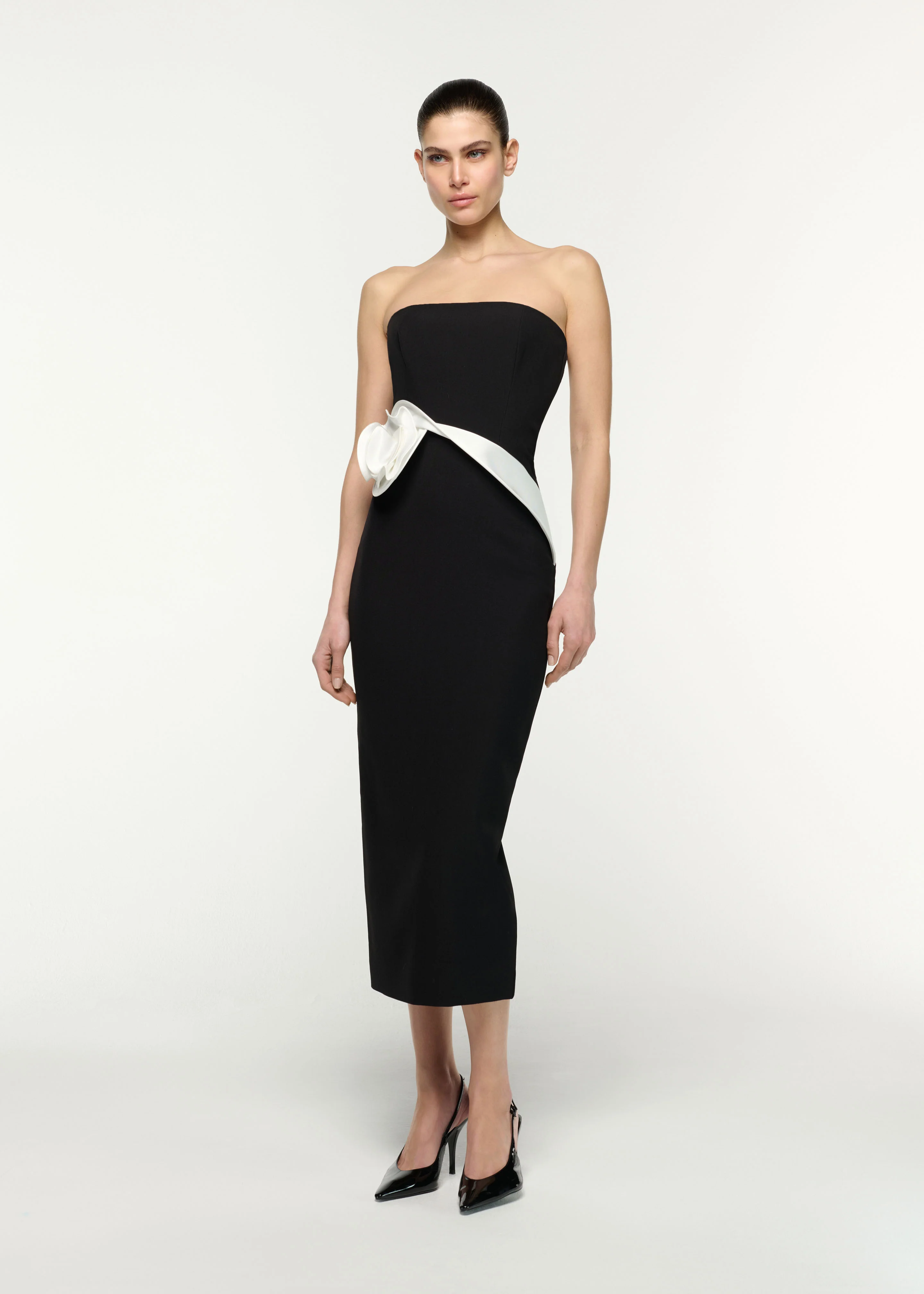 Flower Detail Strapless Column Midi Dress - Image 2