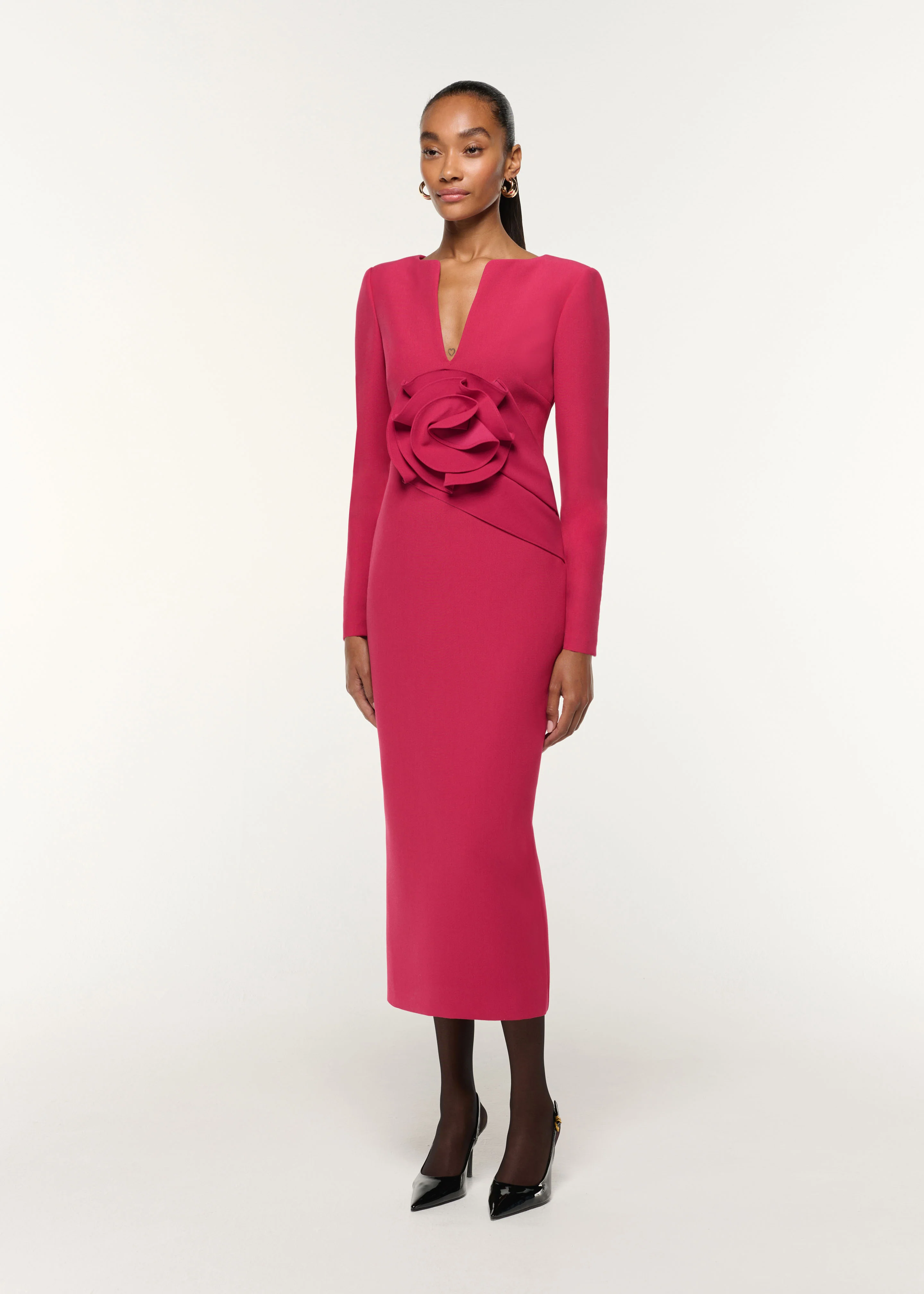 Flower Drape Crepe Midi Dress - Image 2
