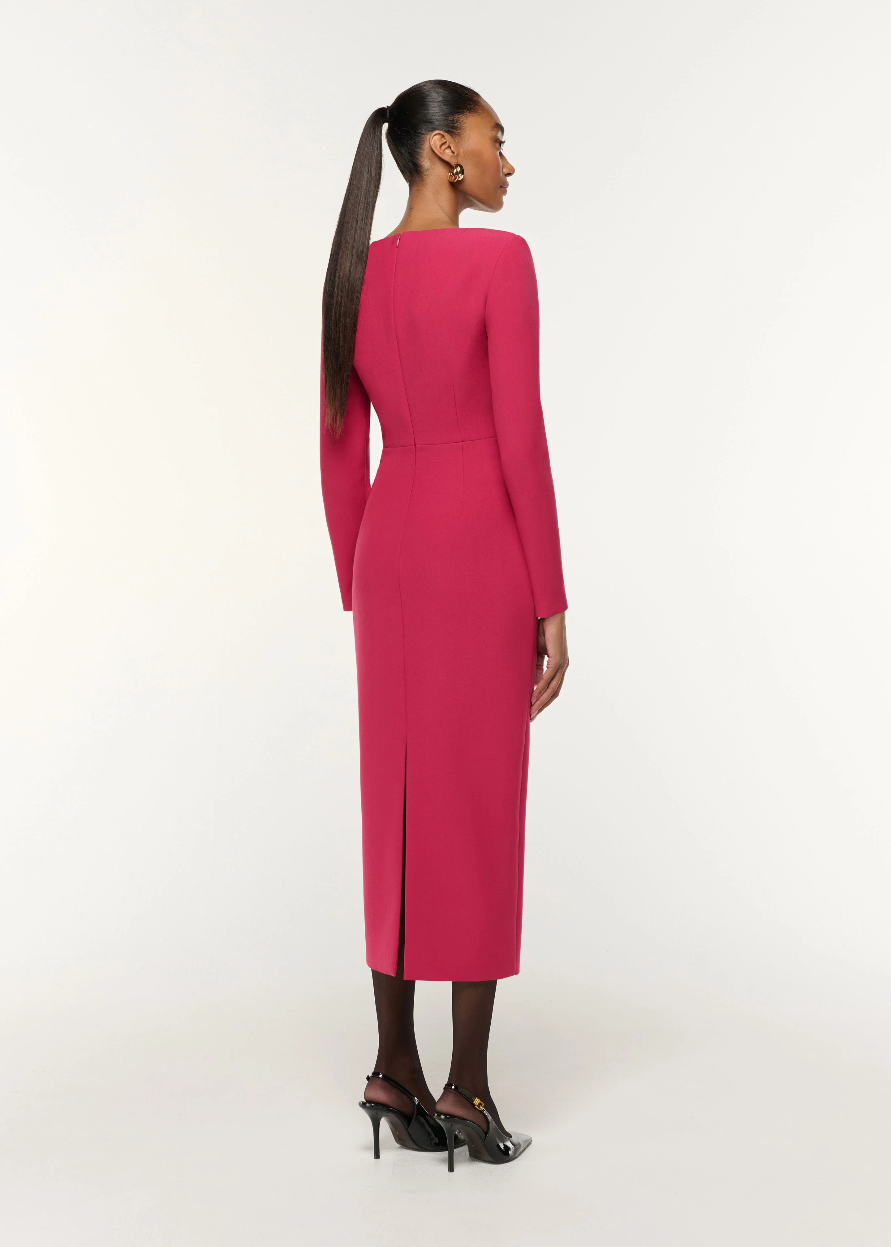 Flower Drape Crepe Midi Dress - Image 3