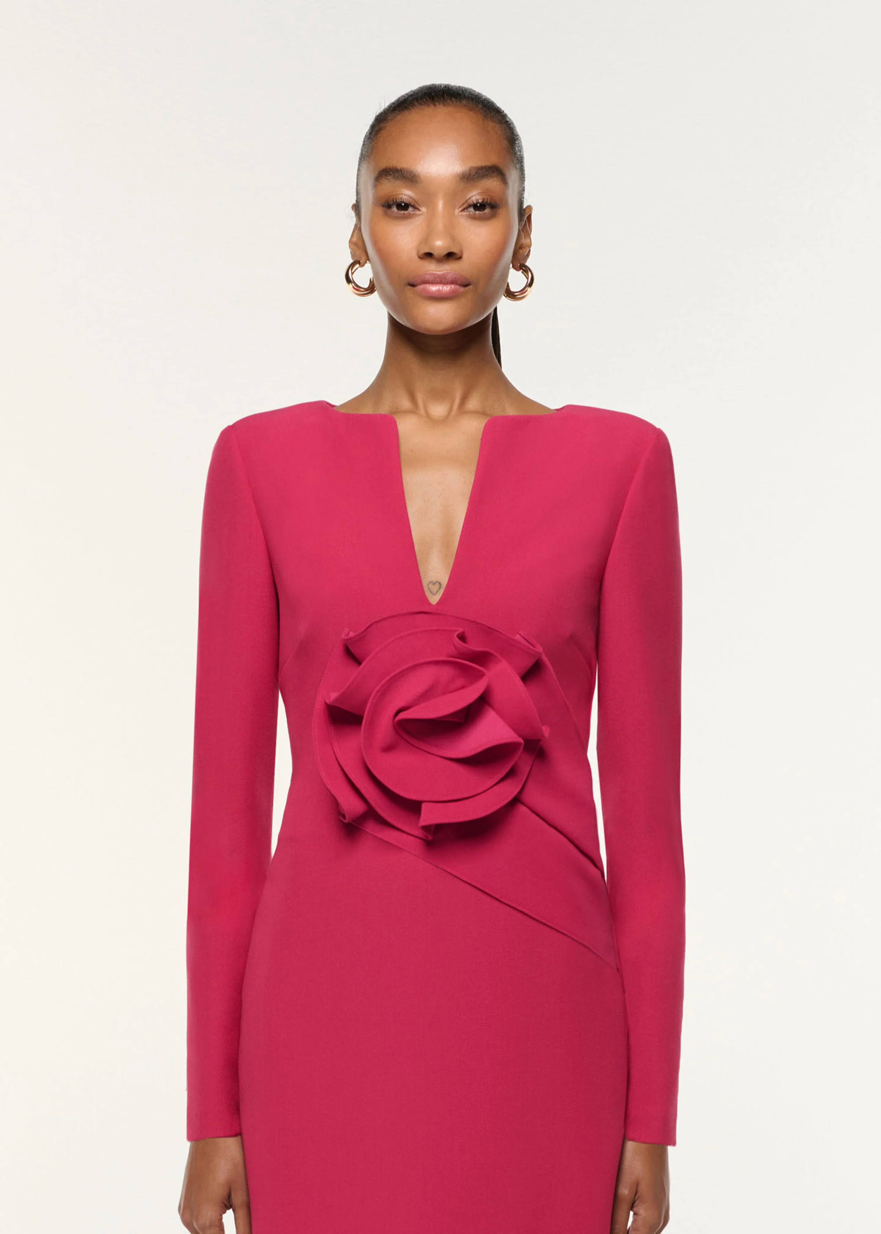 Flower Drape Crepe Midi Dress - Image 4