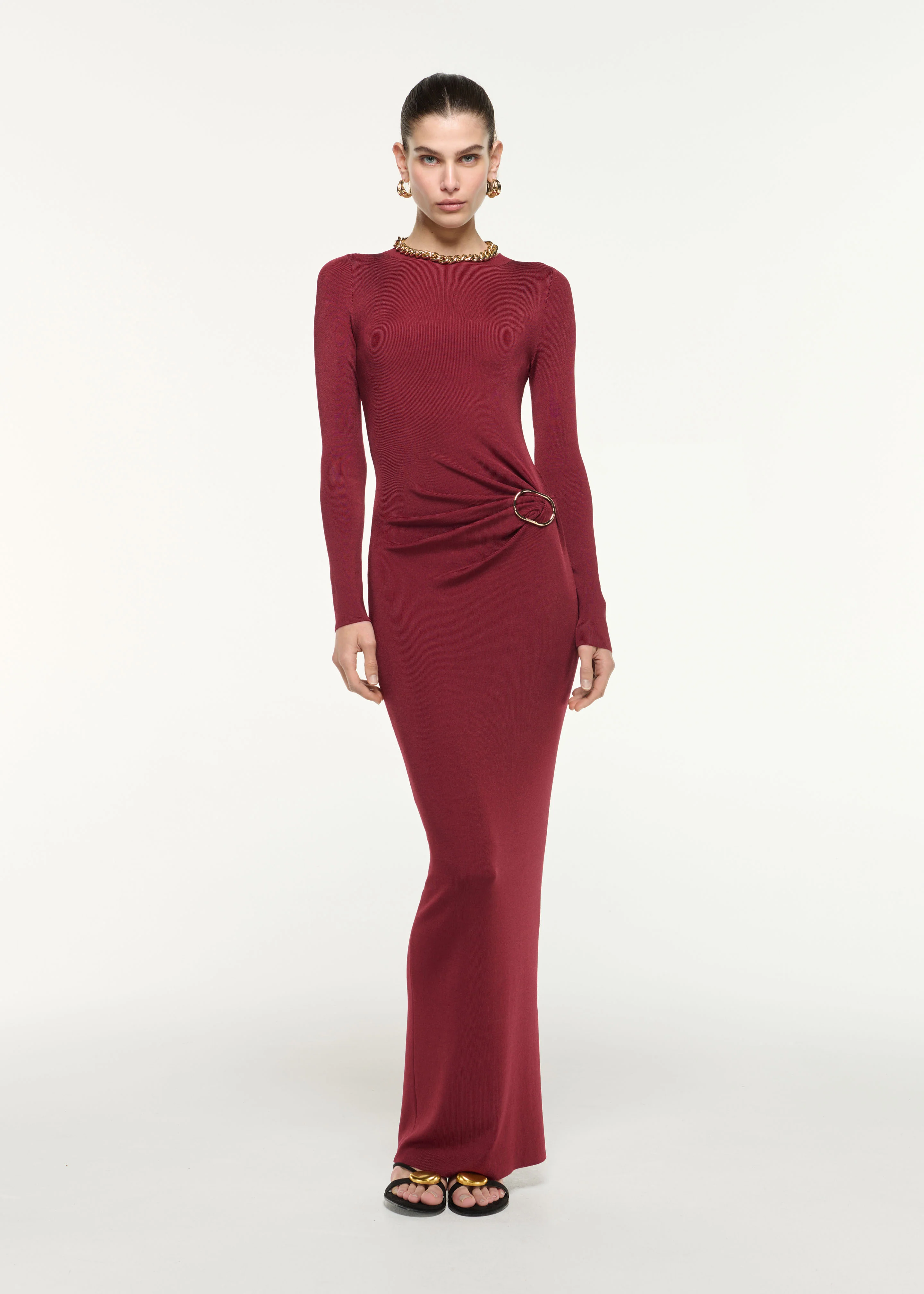 Gathered Buckle Knit Maxi Dress