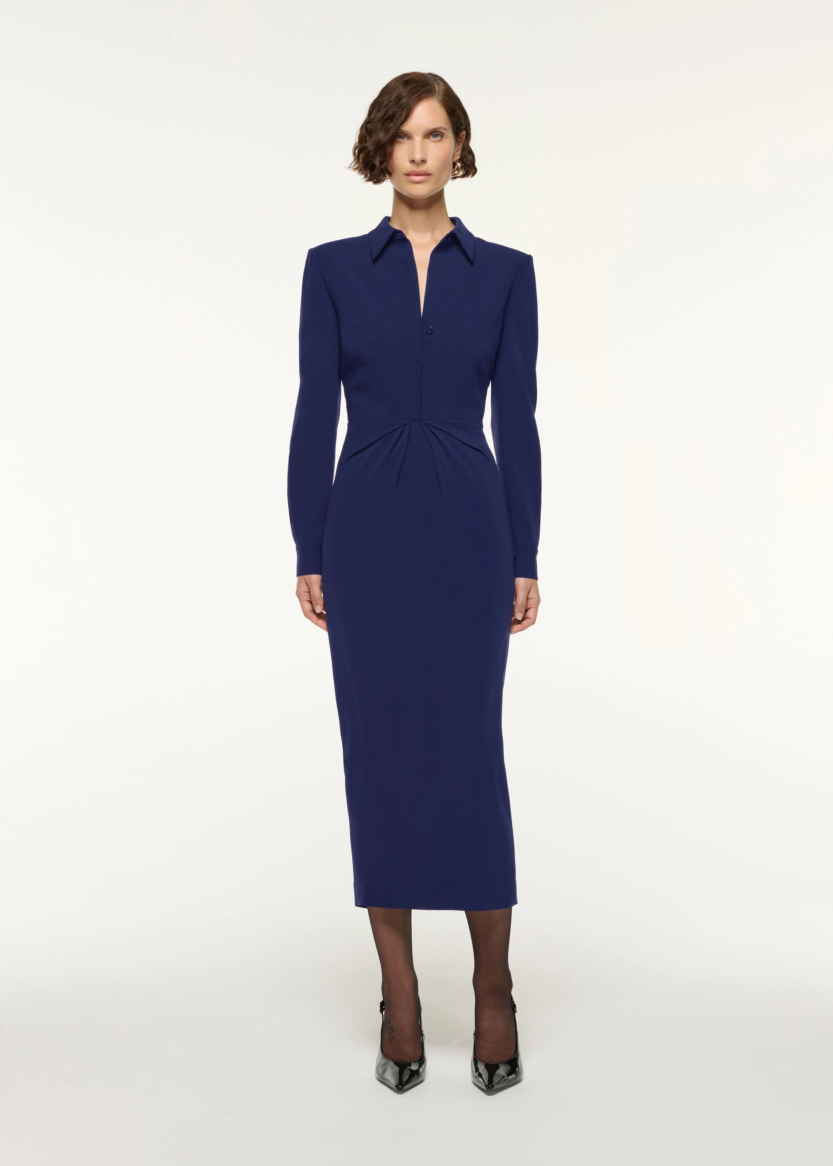 Gathered Drape Hip Midi Dress