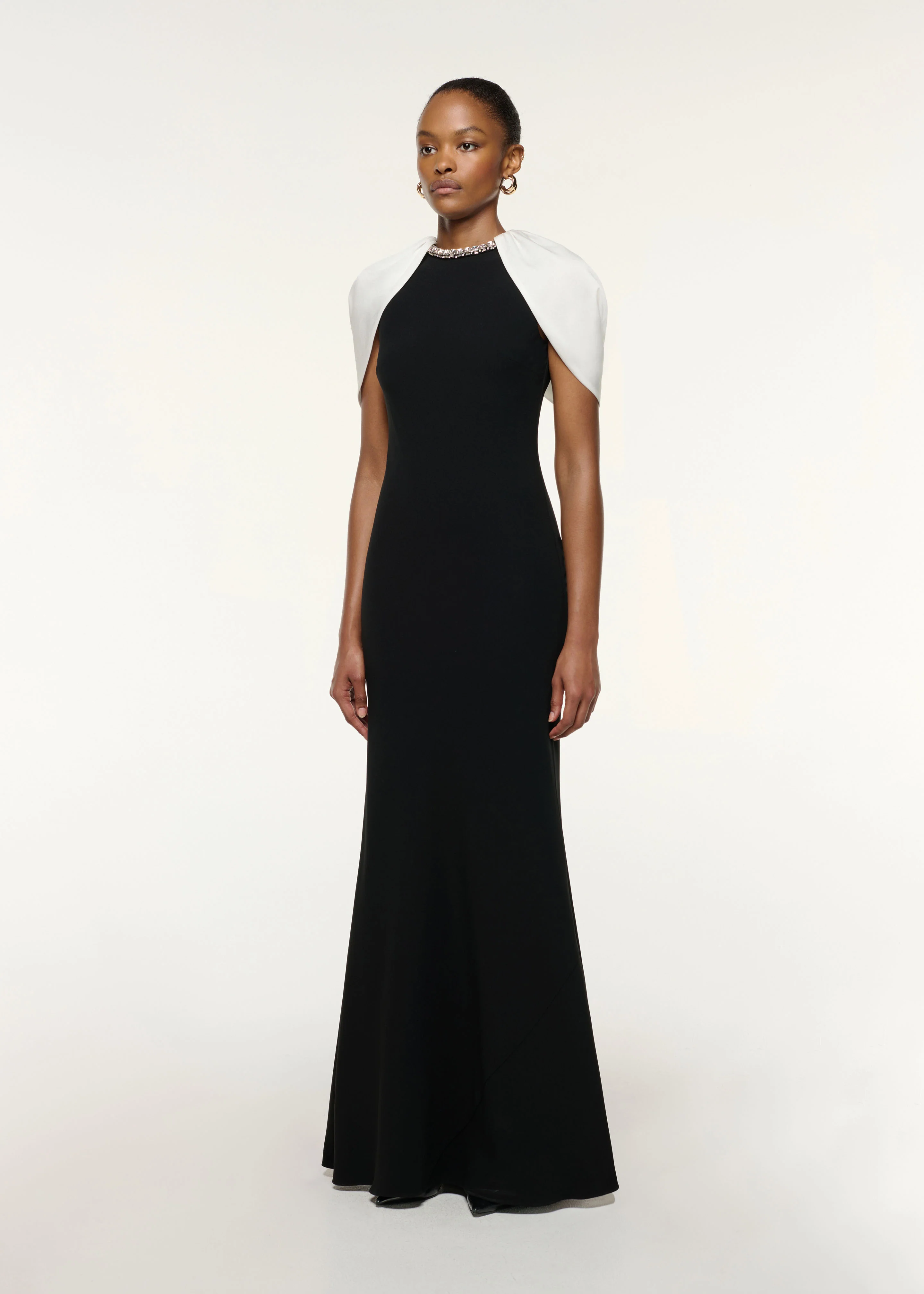Gathered Shawl Crystal Trim Neckline Gown - Image 2
