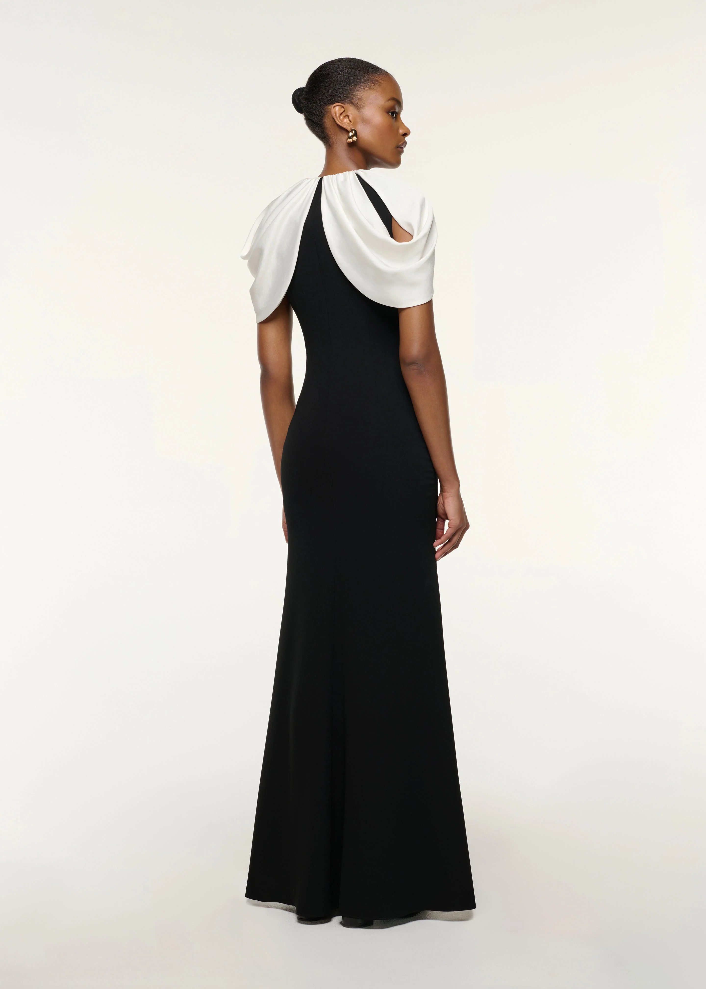 Gathered Shawl Crystal Trim Neckline Gown - Image 3