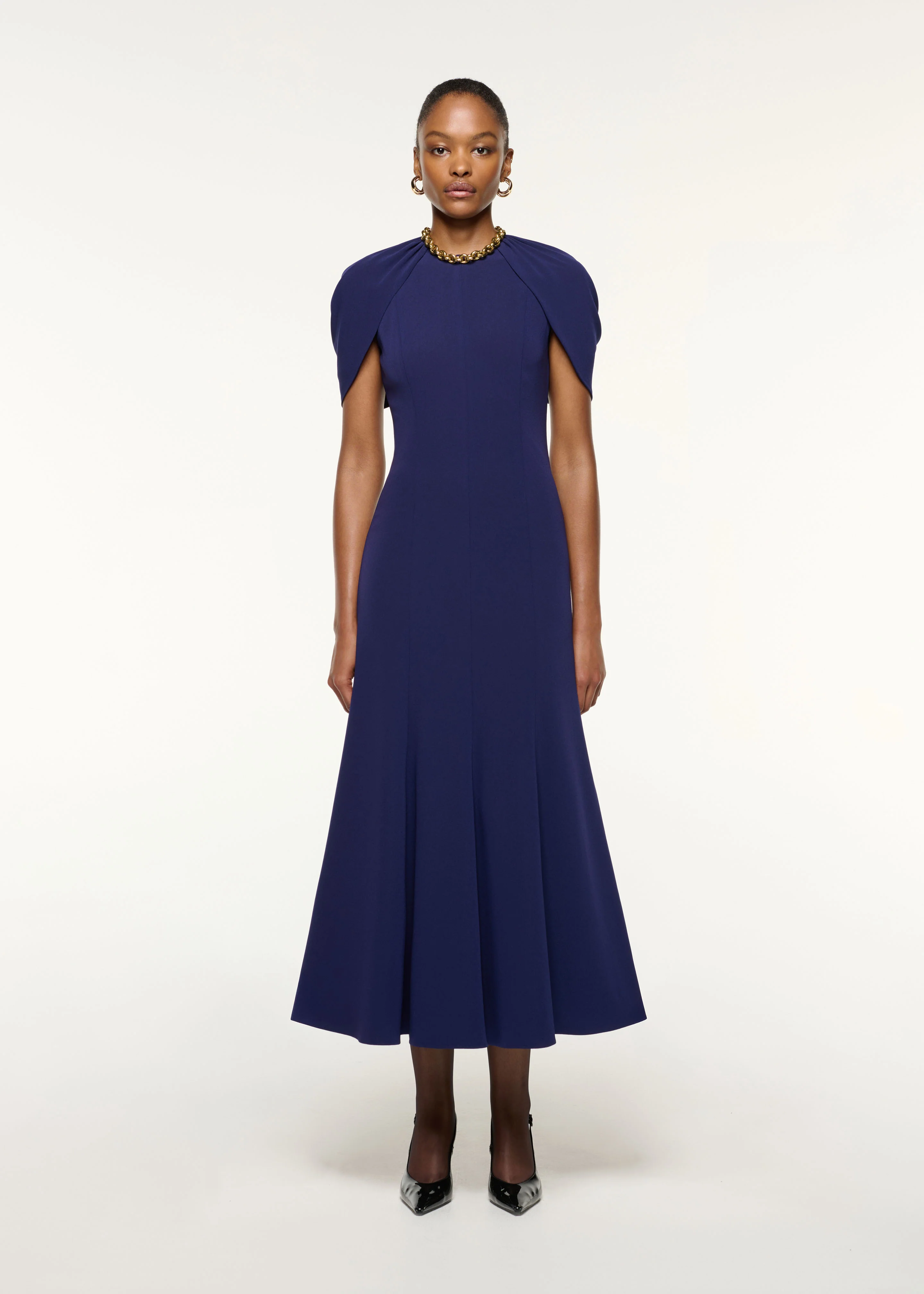 Gathered Shawl Satin Ceremony Dress