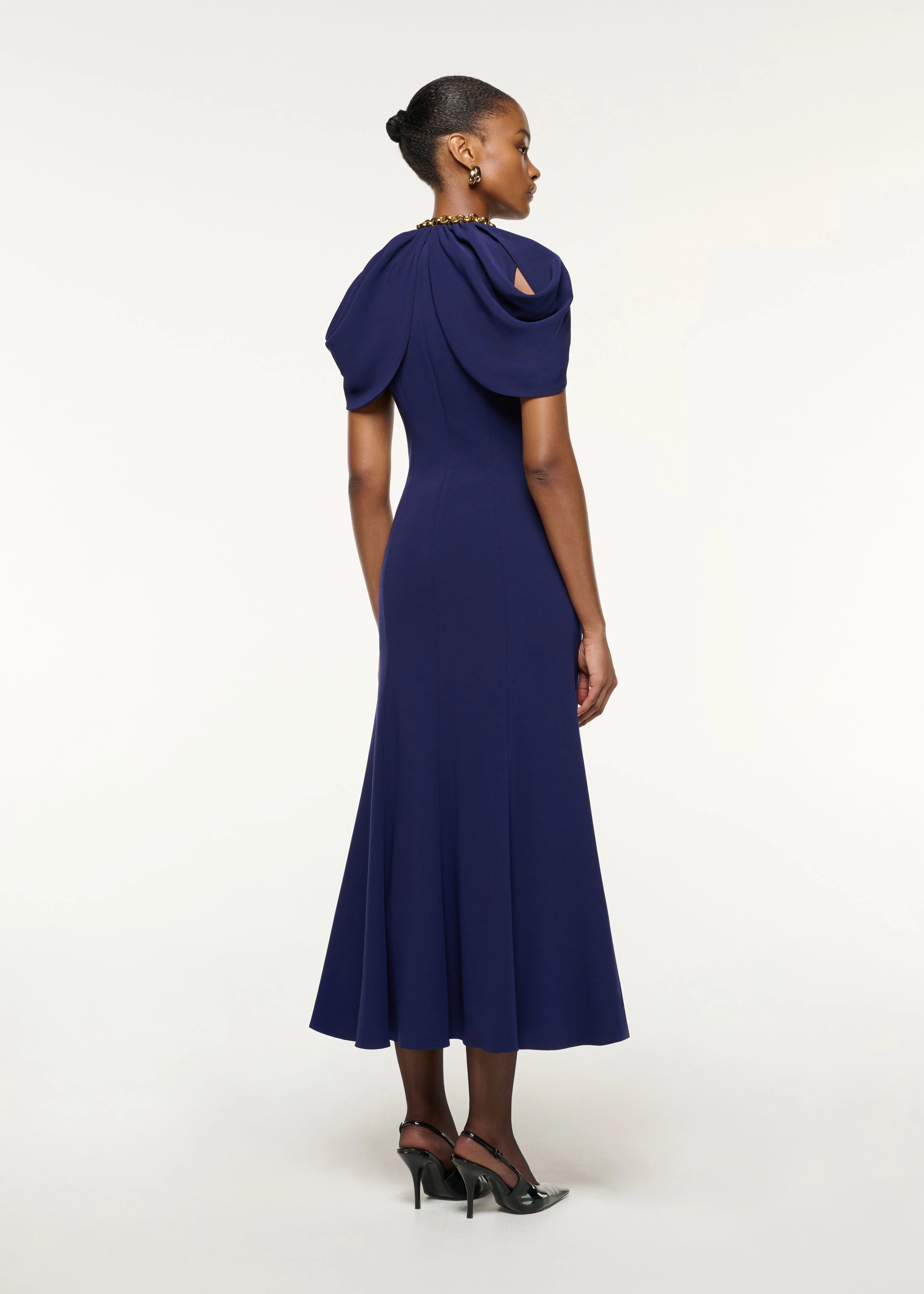 Gathered Shawl Satin Ceremony Dress - Image 3