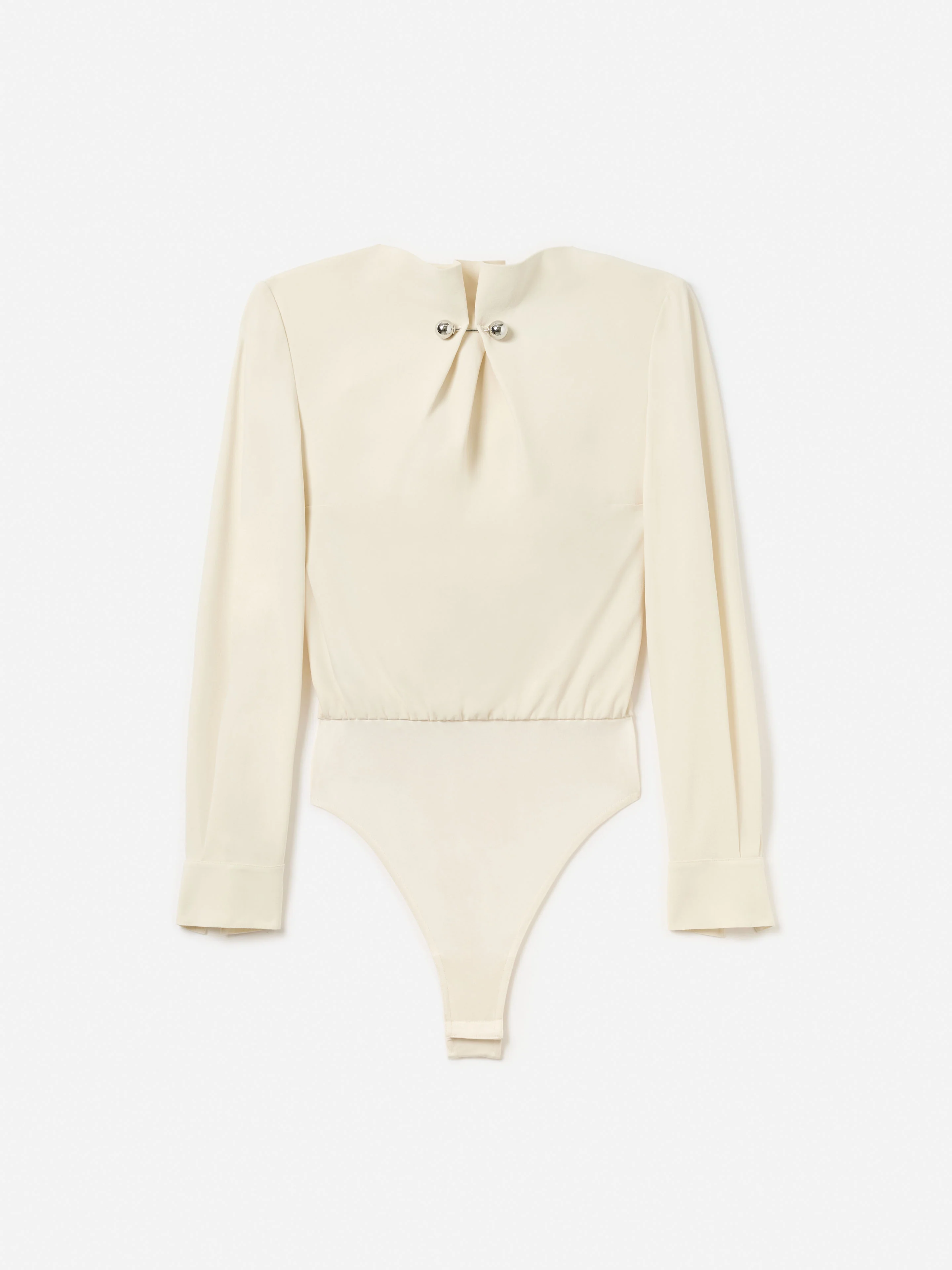 Gathered Silver Brooch Blouson Bodysuit - Image 5