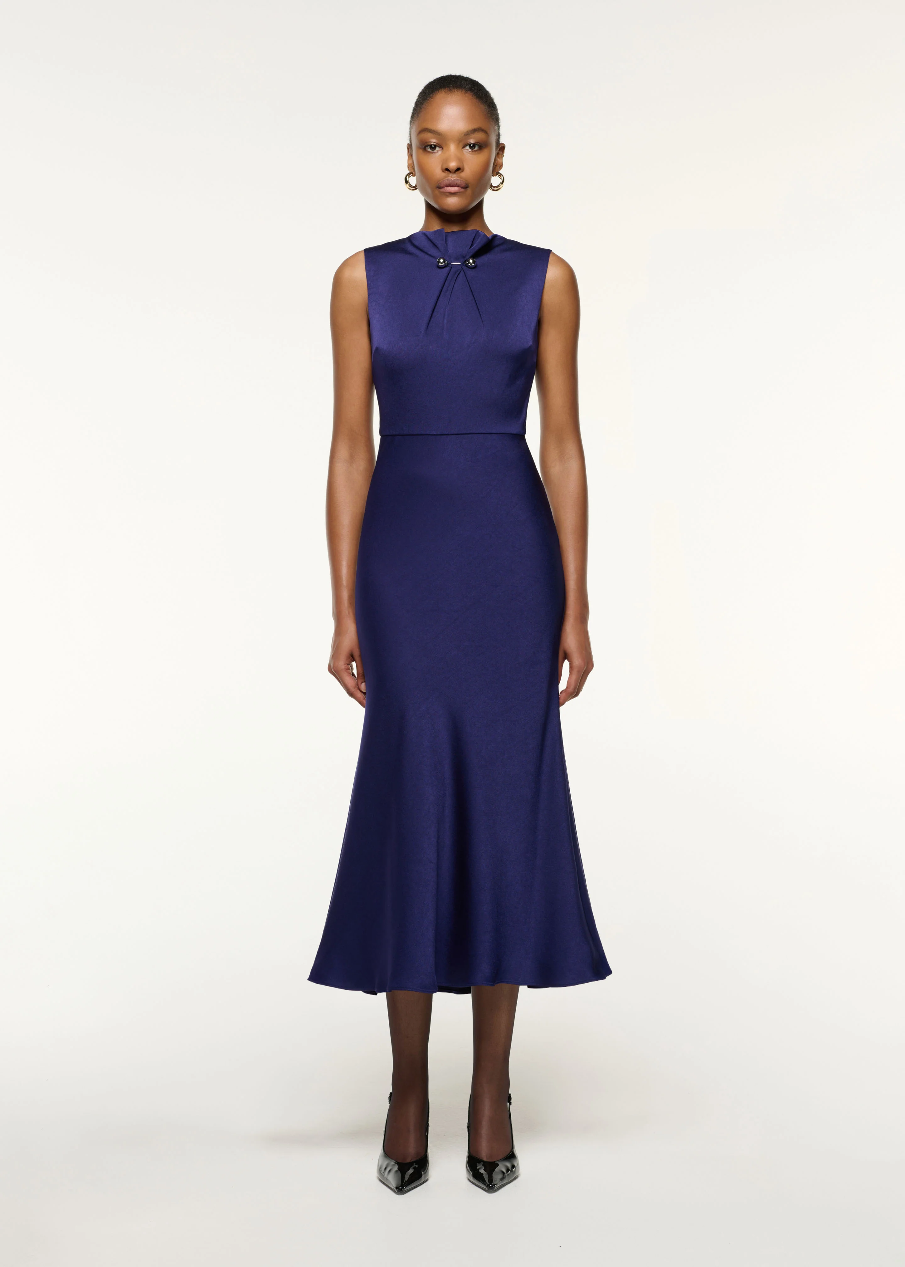Gathered Silver Brooch Fit And Flare Dress
