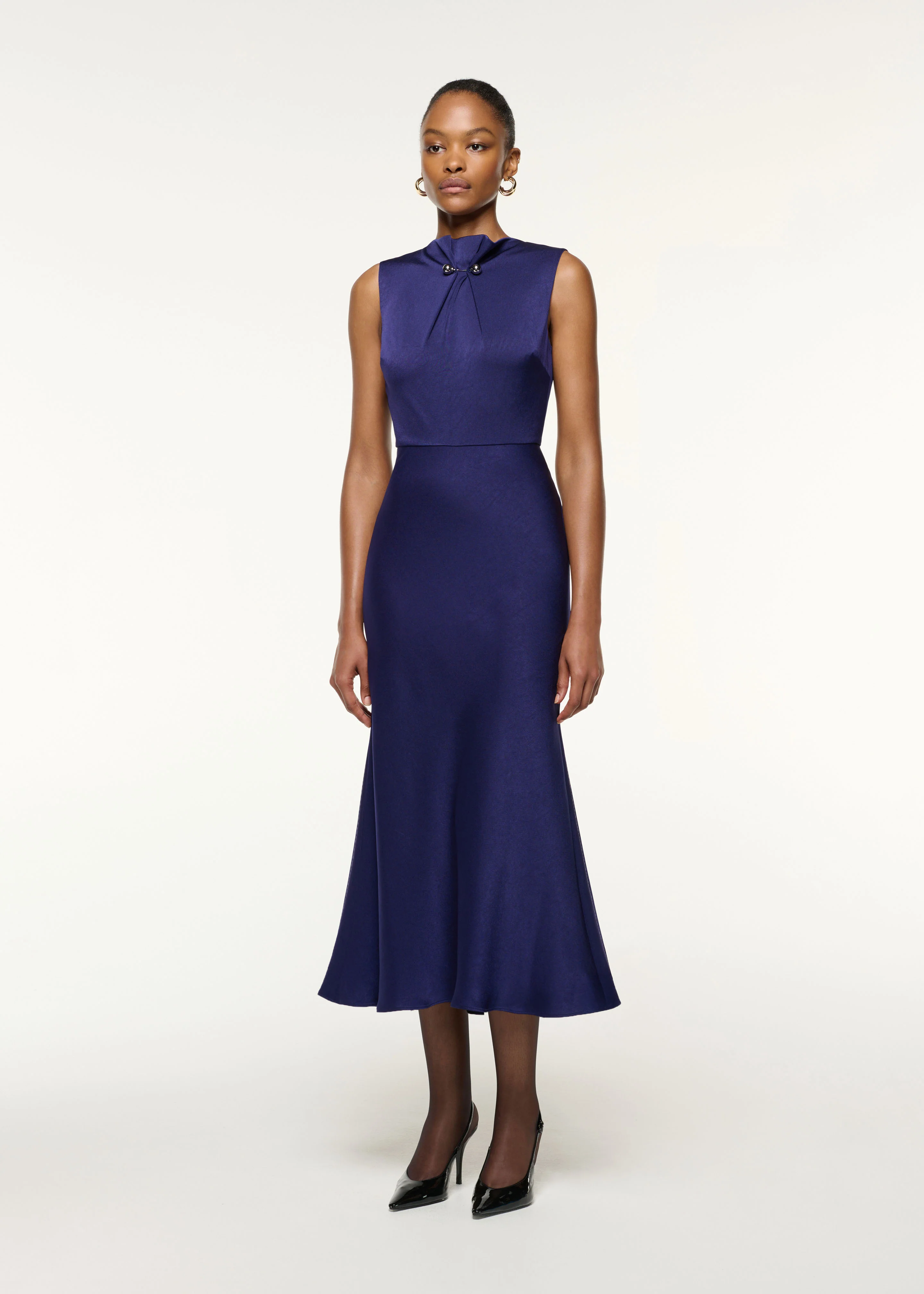 Gathered Silver Brooch Fit And Flare Dress - Image 2