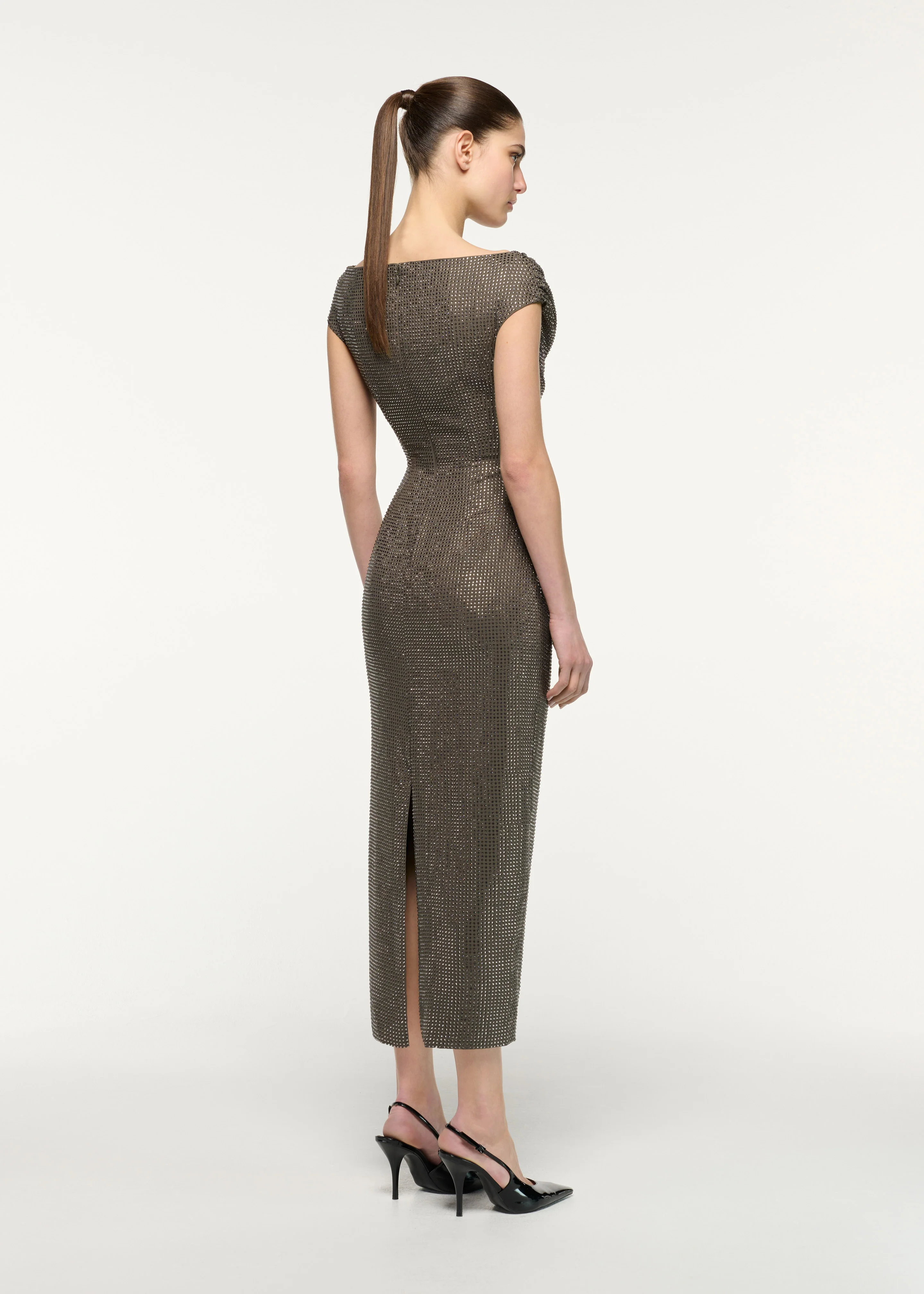 Gold Rose Brooched Diamante Midi Dress - Image 3