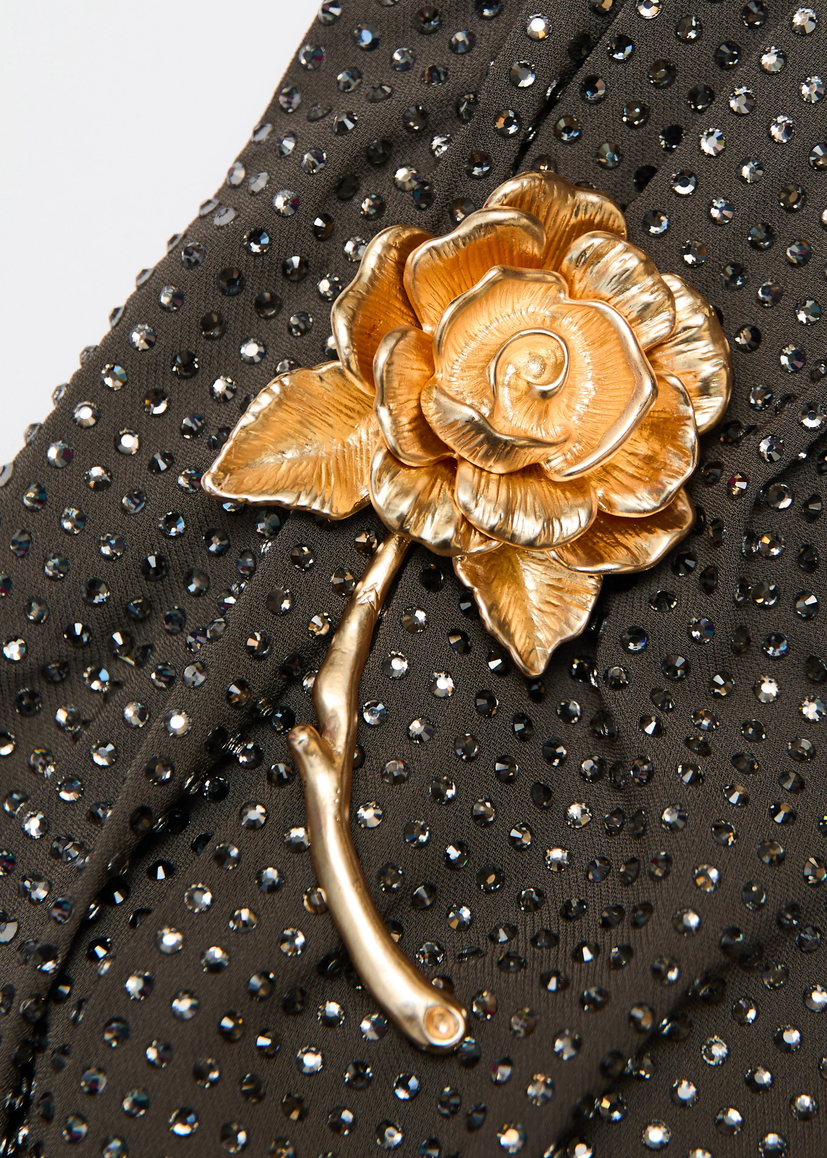 Gold Rose Brooched Diamante Midi Dress - Image 5