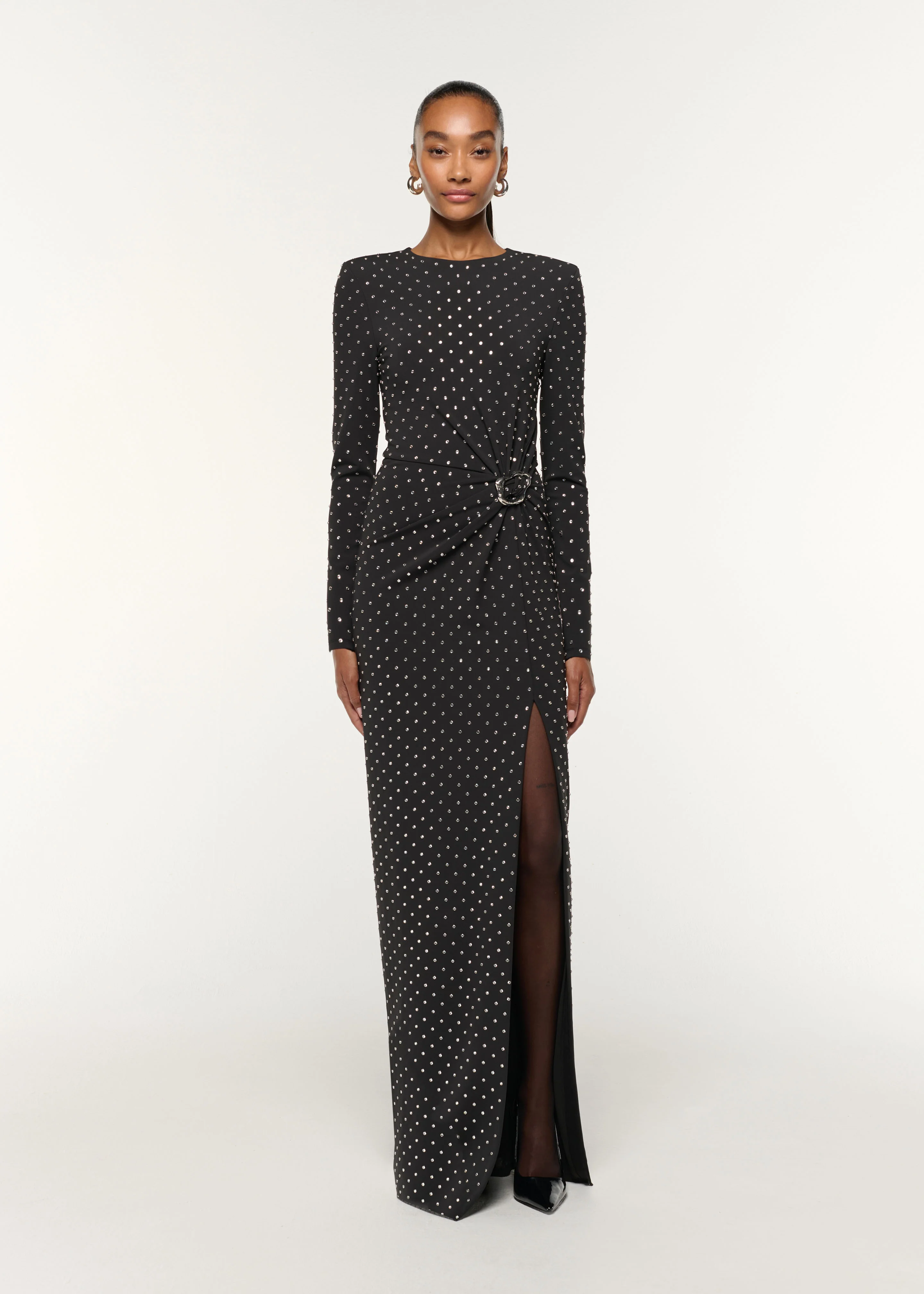 Jersey Diamante Drape And Metal Trim Gown