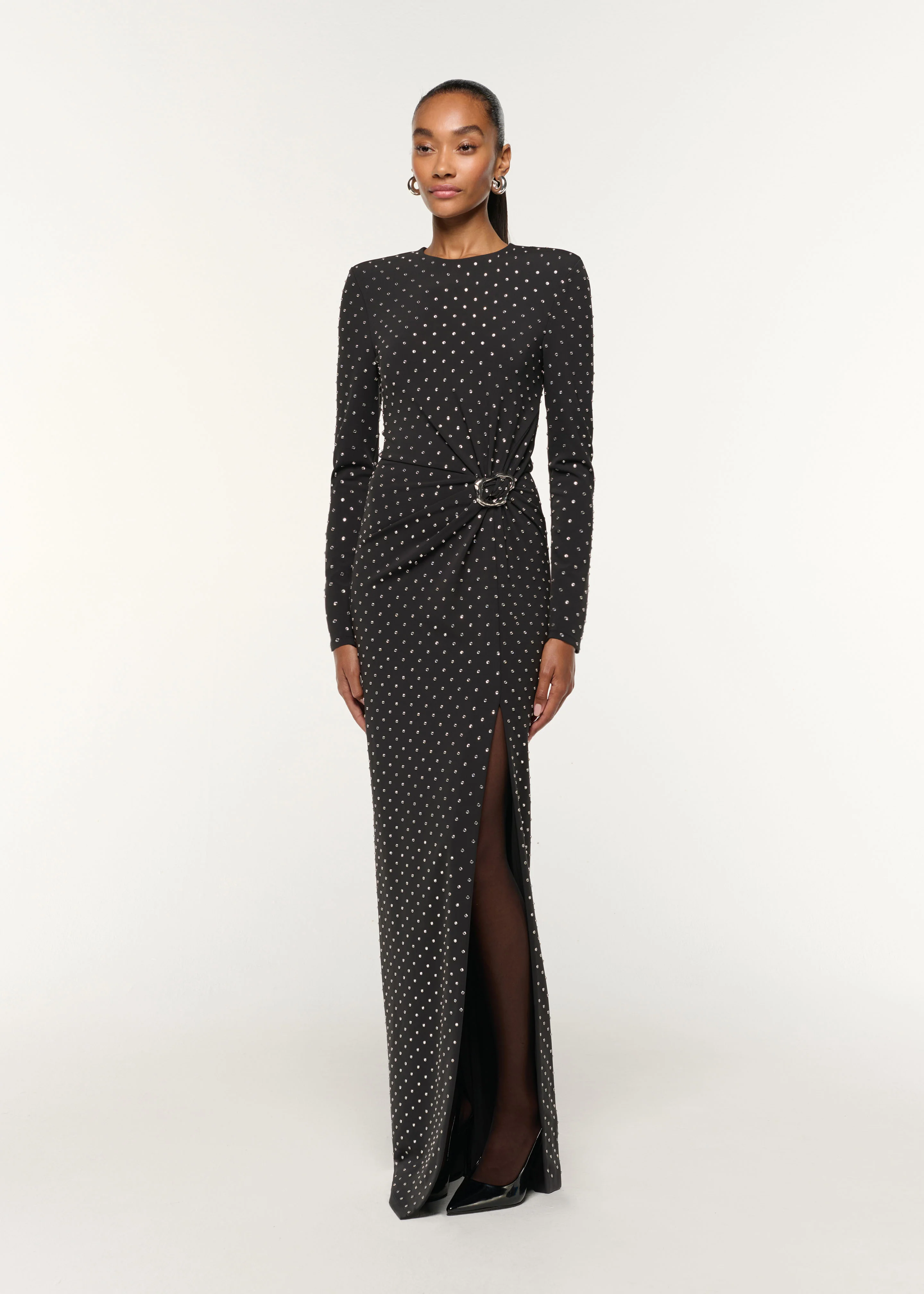 Jersey Diamante Drape And Metal Trim Gown - Image 2