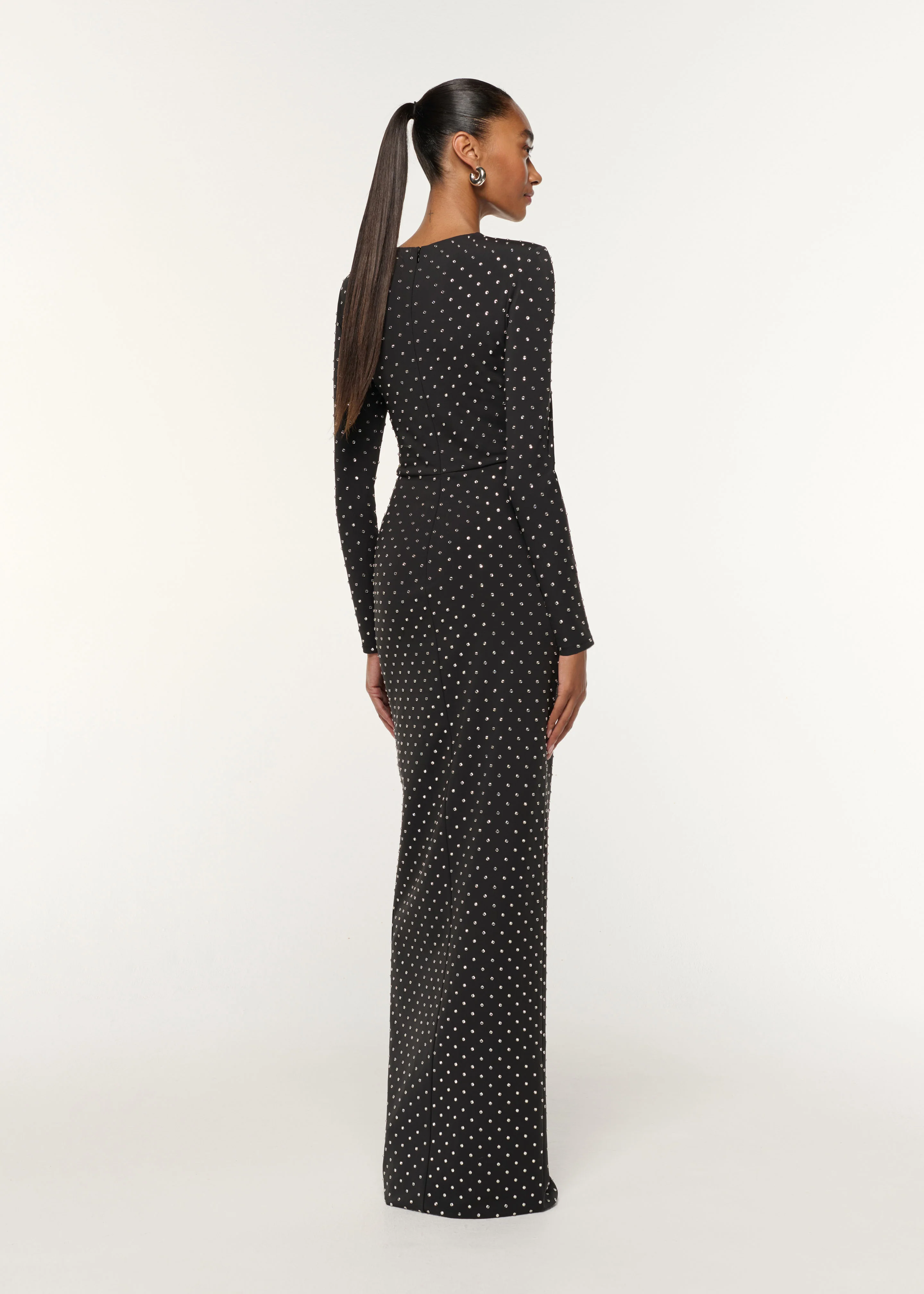 Jersey Diamante Drape And Metal Trim Gown - Image 3