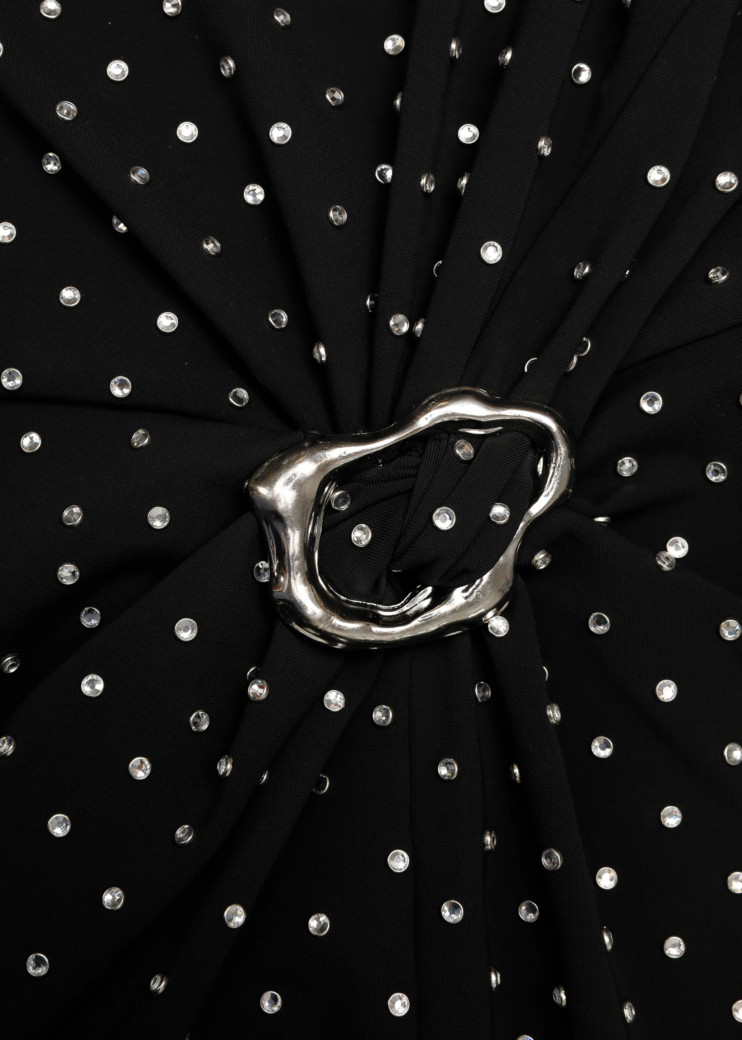 Jersey Diamante Drape And Metal Trim Gown - Image 5
