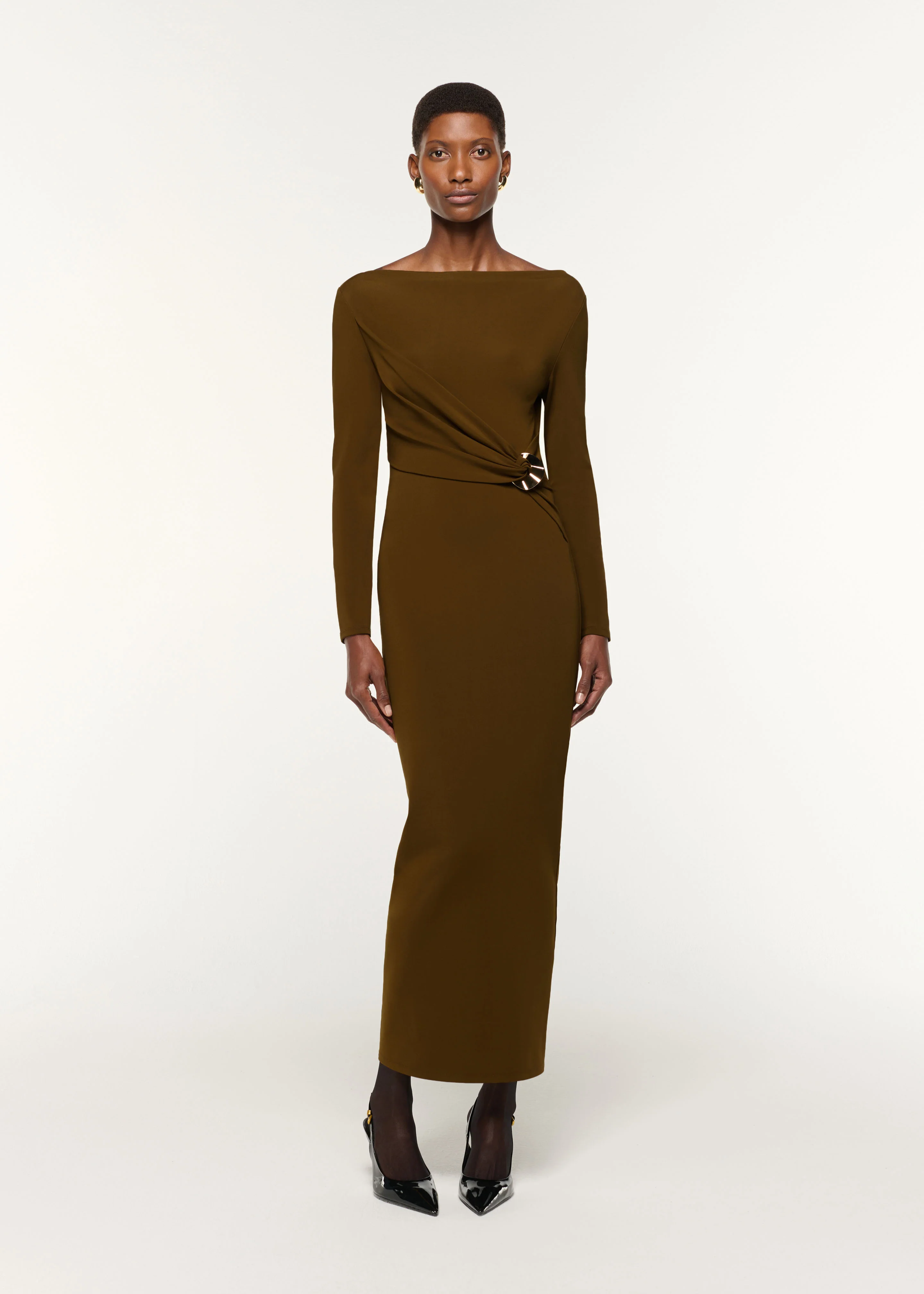 Jersey Twist Drape & Metal Trim Dress