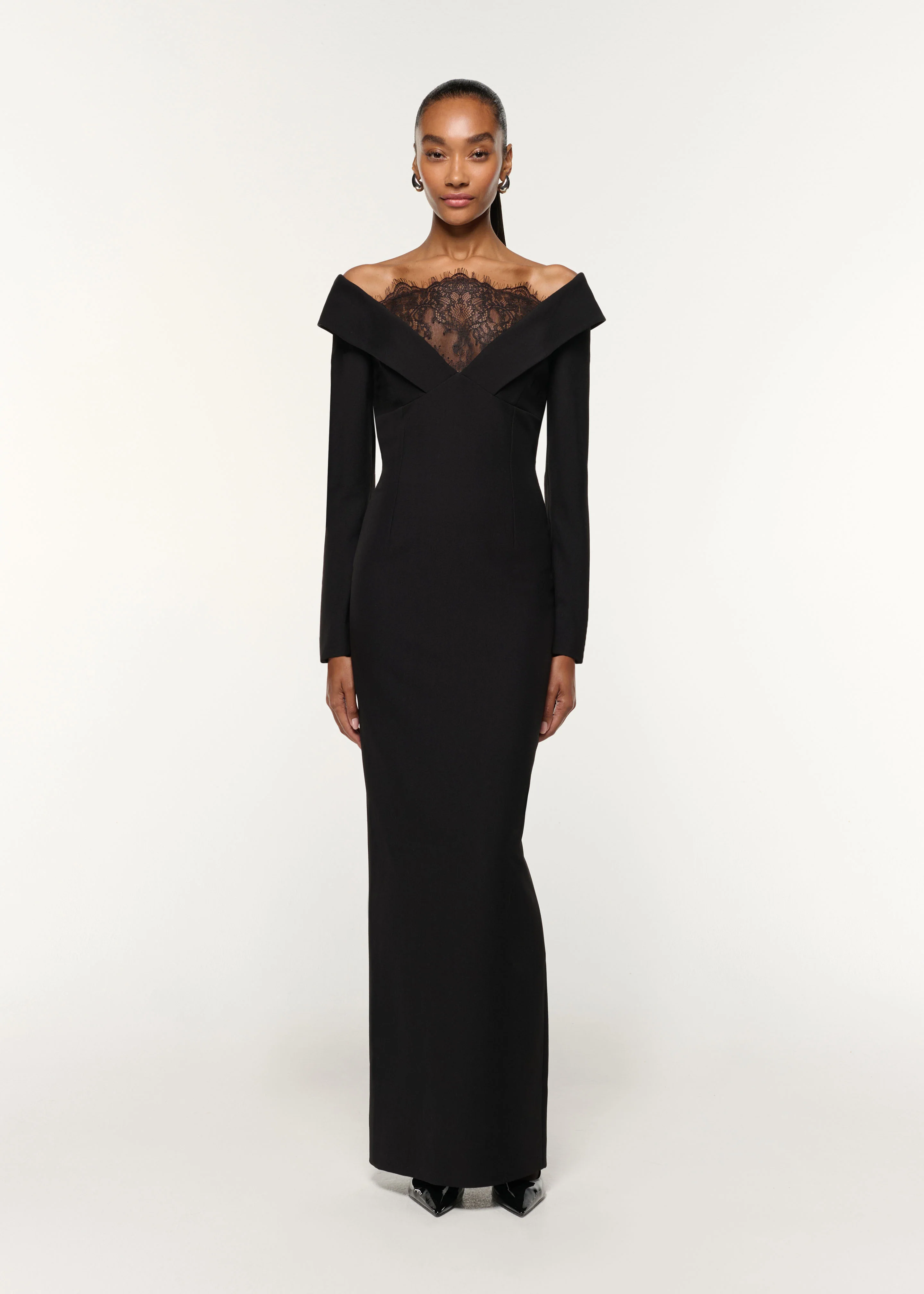 Lace Insert Crepe Column Gown