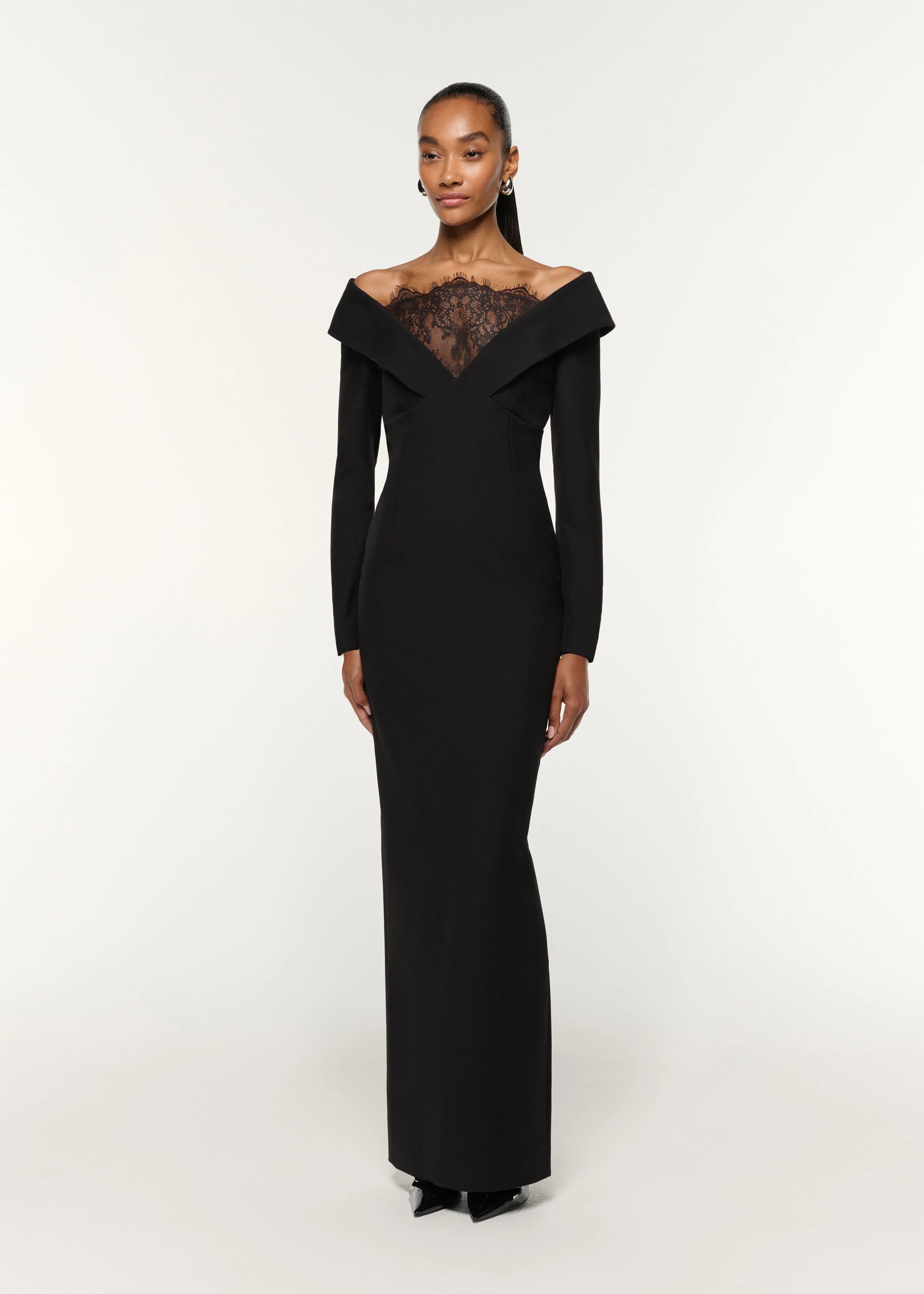 Lace Insert Crepe Column Gown - Image 2