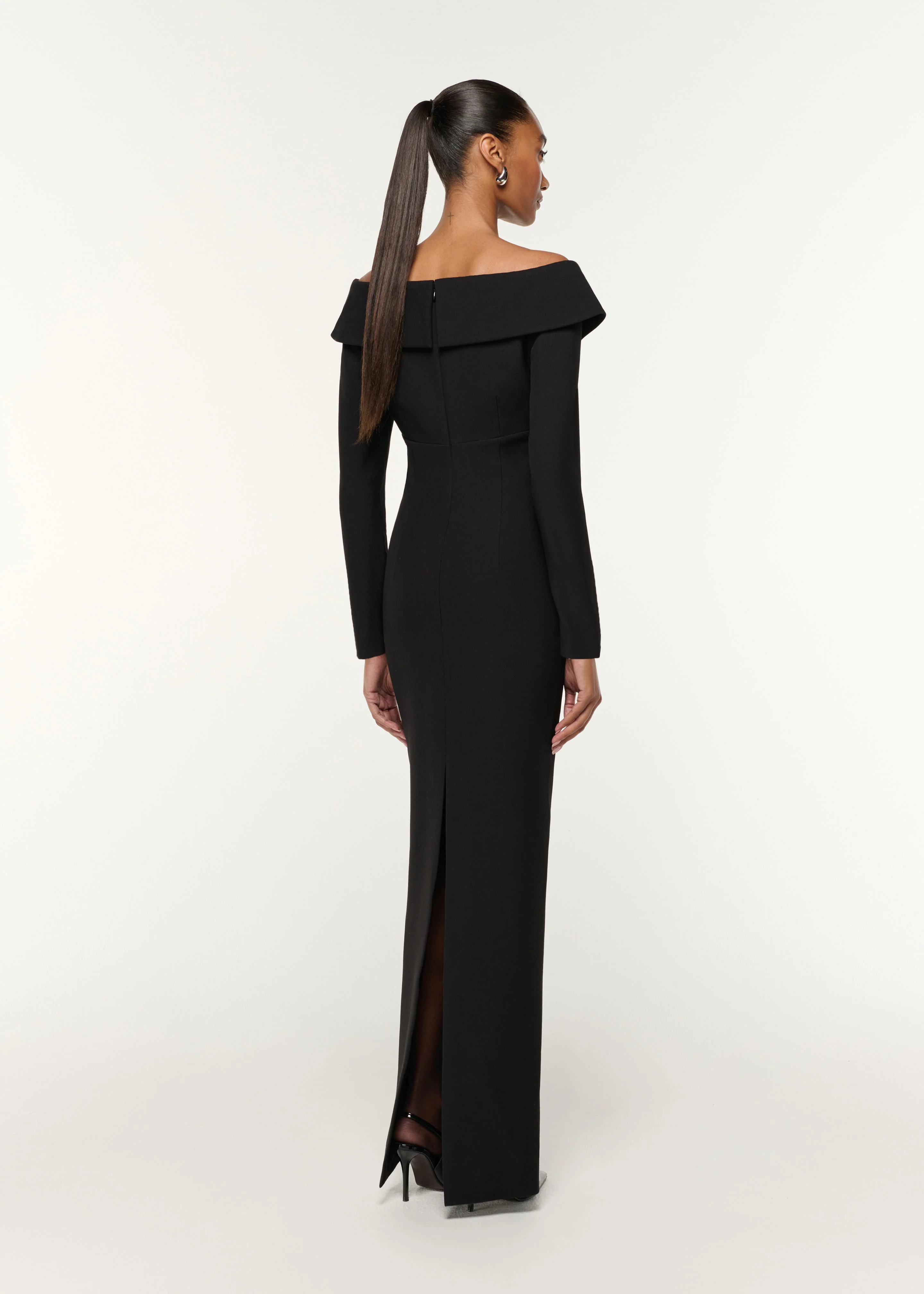 Lace Insert Crepe Column Gown - Image 3