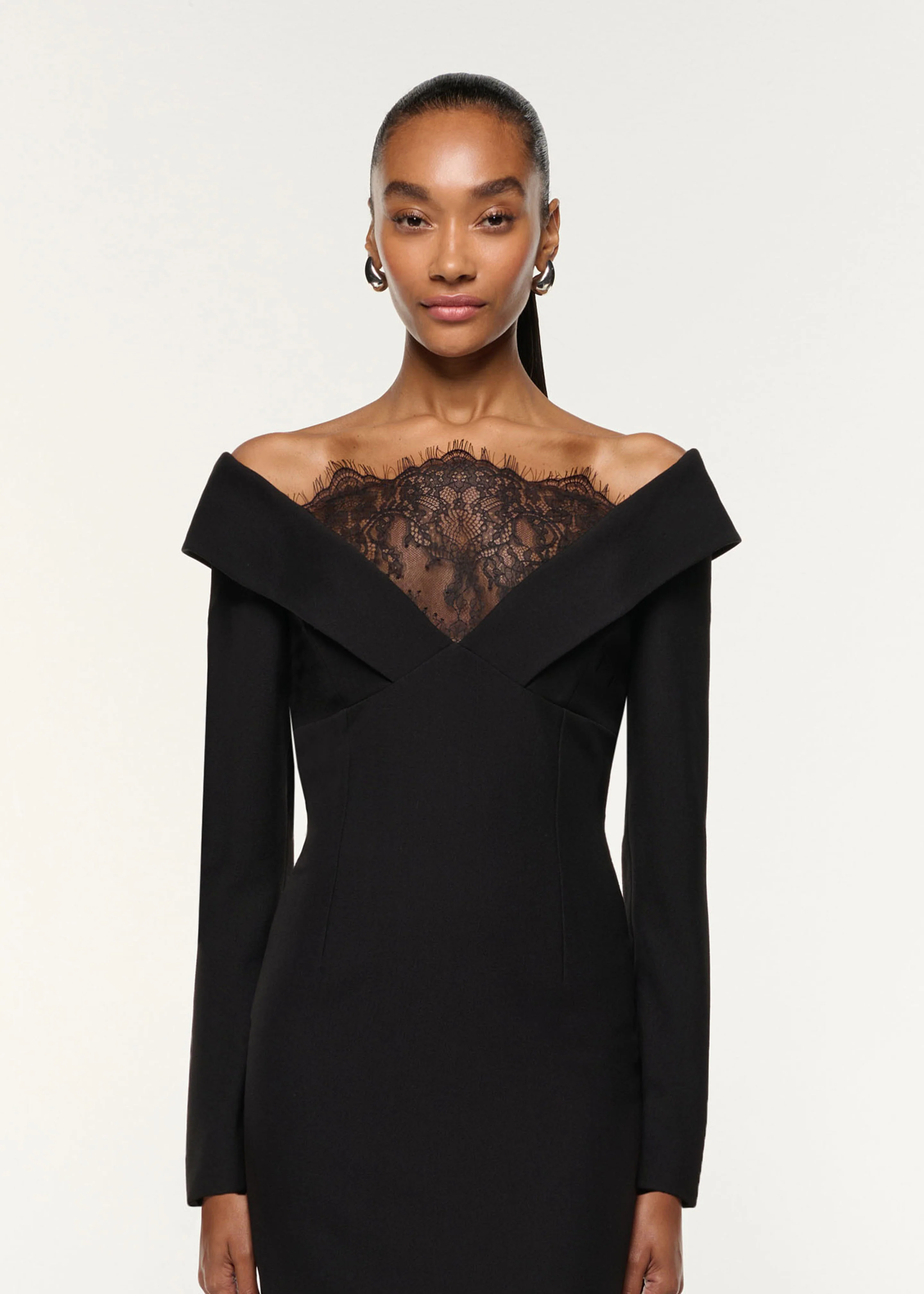 Lace Insert Crepe Column Gown - Image 4