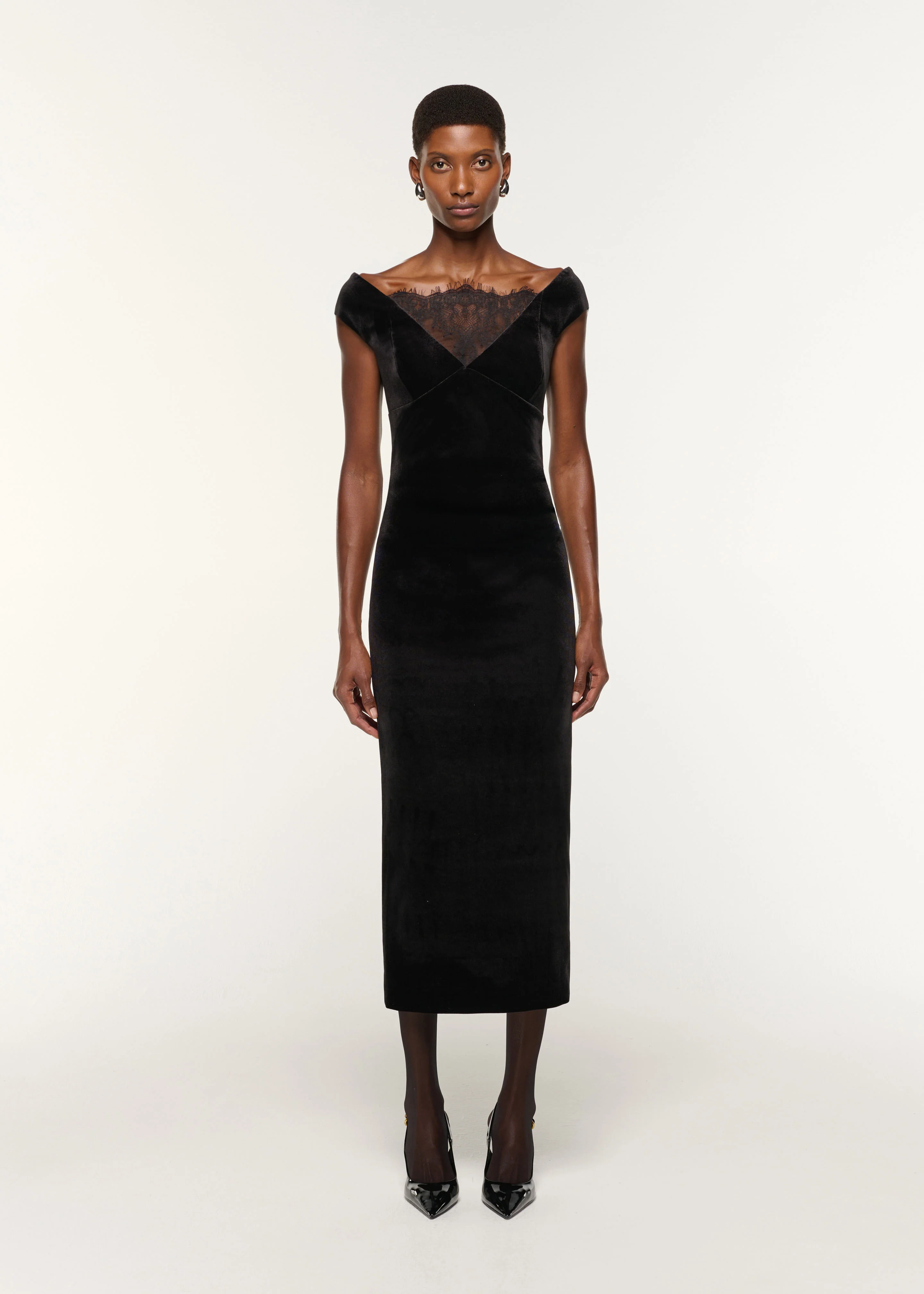 Lace Insert Scuba Velvet Dress
