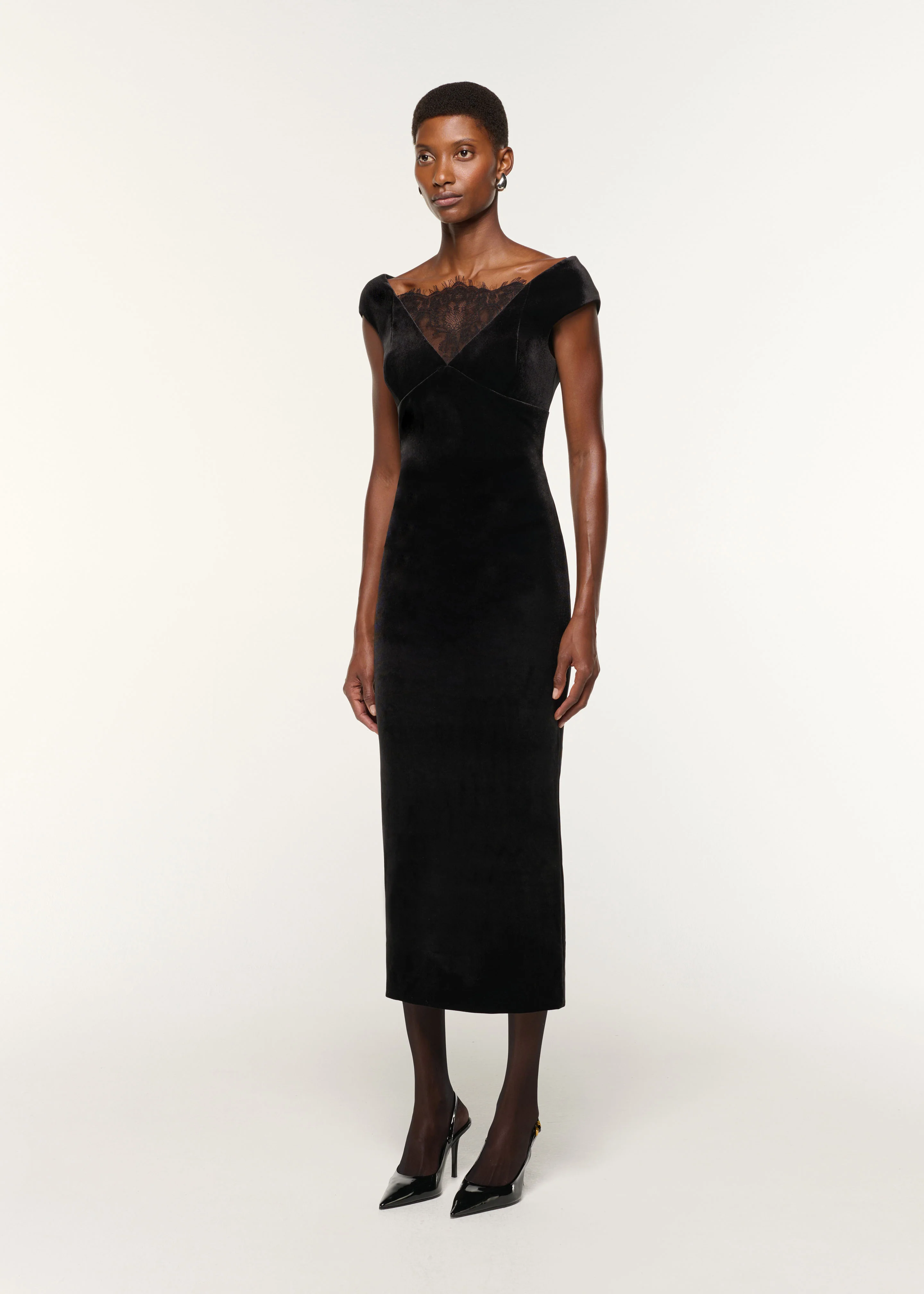 Lace Insert Scuba Velvet Dress - Image 2
