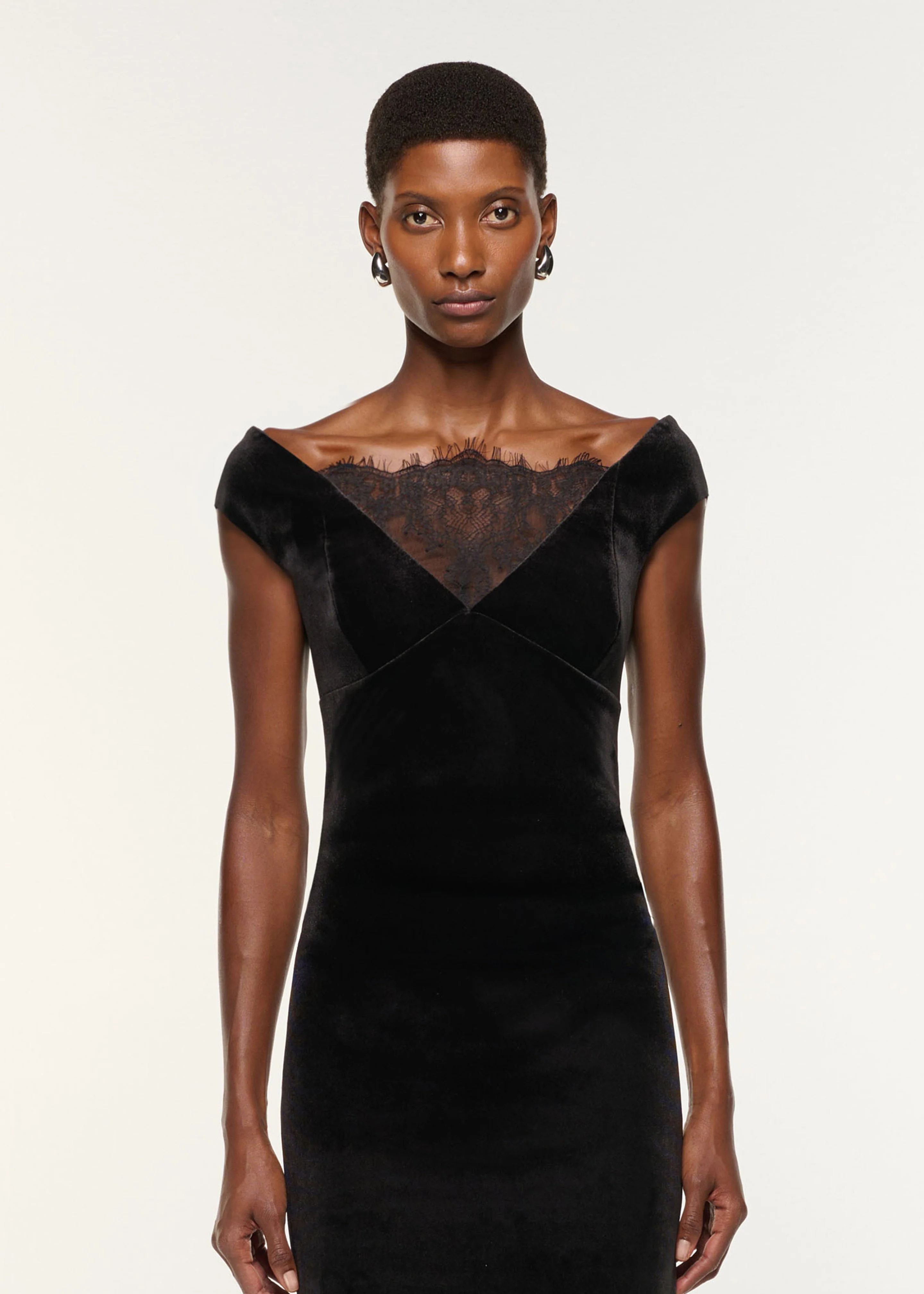 Lace Insert Scuba Velvet Dress - Image 4